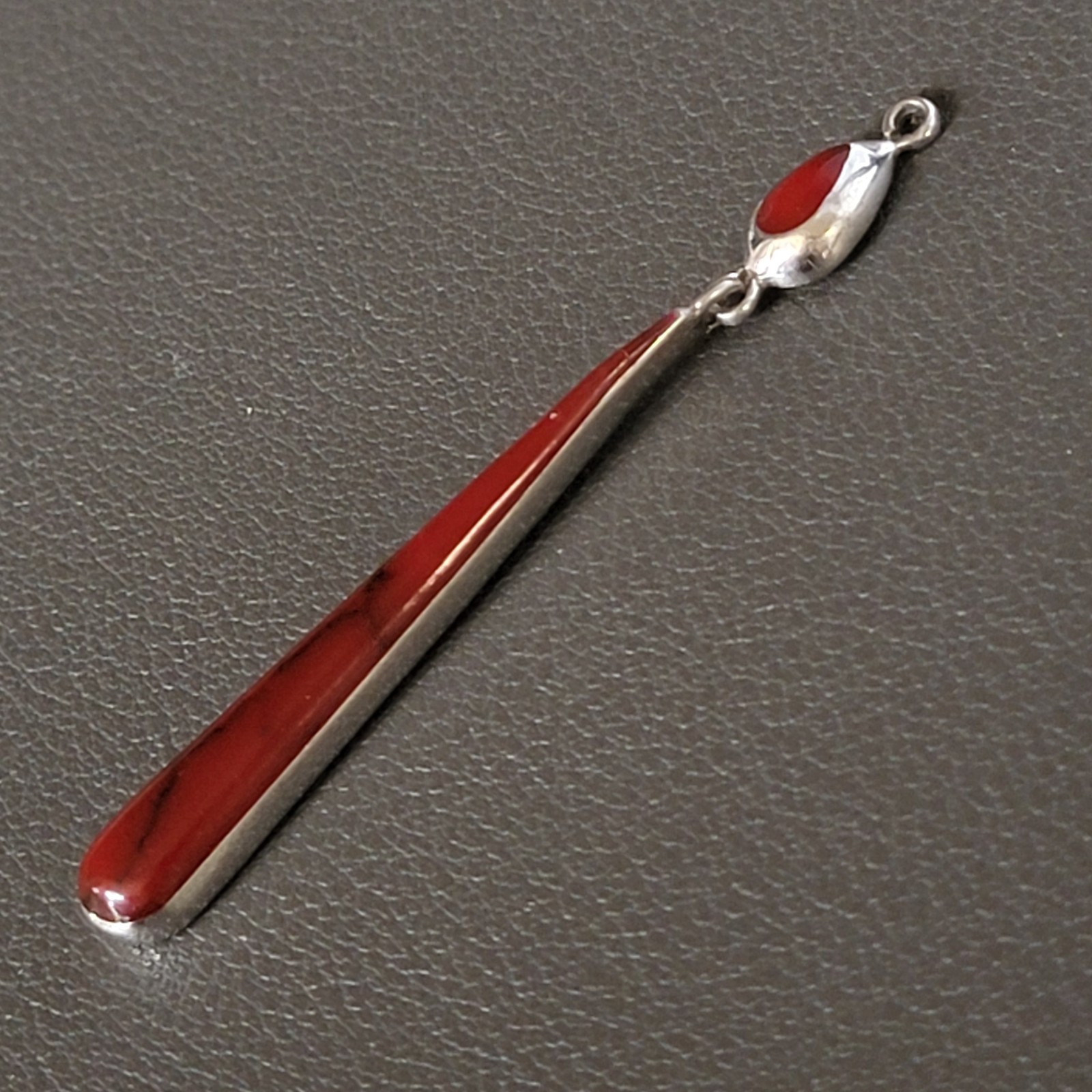 Sterling Silver Long Drop Pendant 925 Vintage Repurosed Red Glass Earrings MEX