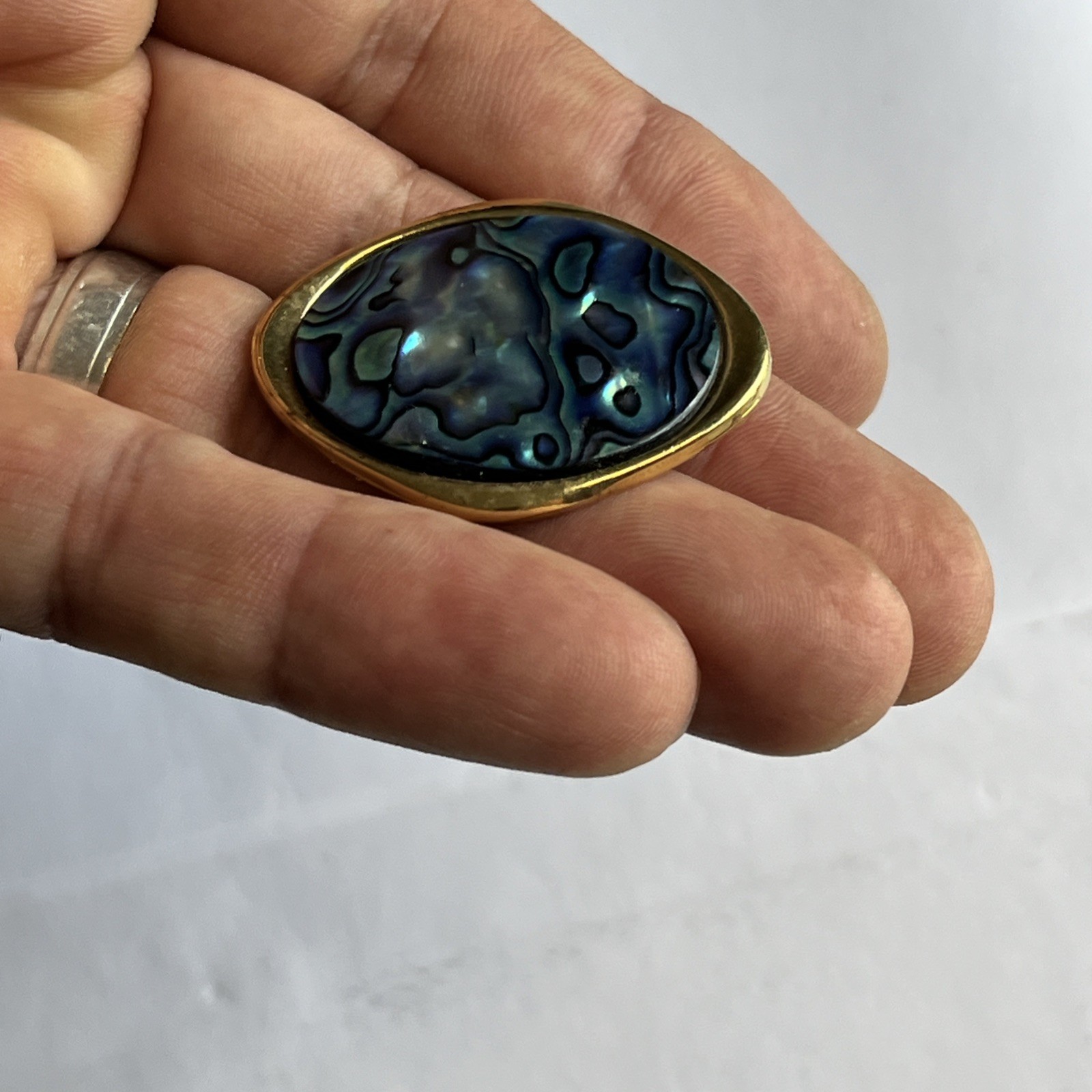 Vintage New Zealand Paua Shell ABALONE Brooch / Pin Oval
