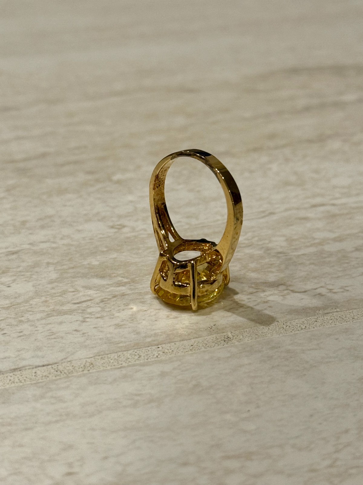 VTG Gold Tone Ring Size 7.5 Citrine Cubic Zirconia Pear Trillion Cut 925 Silver