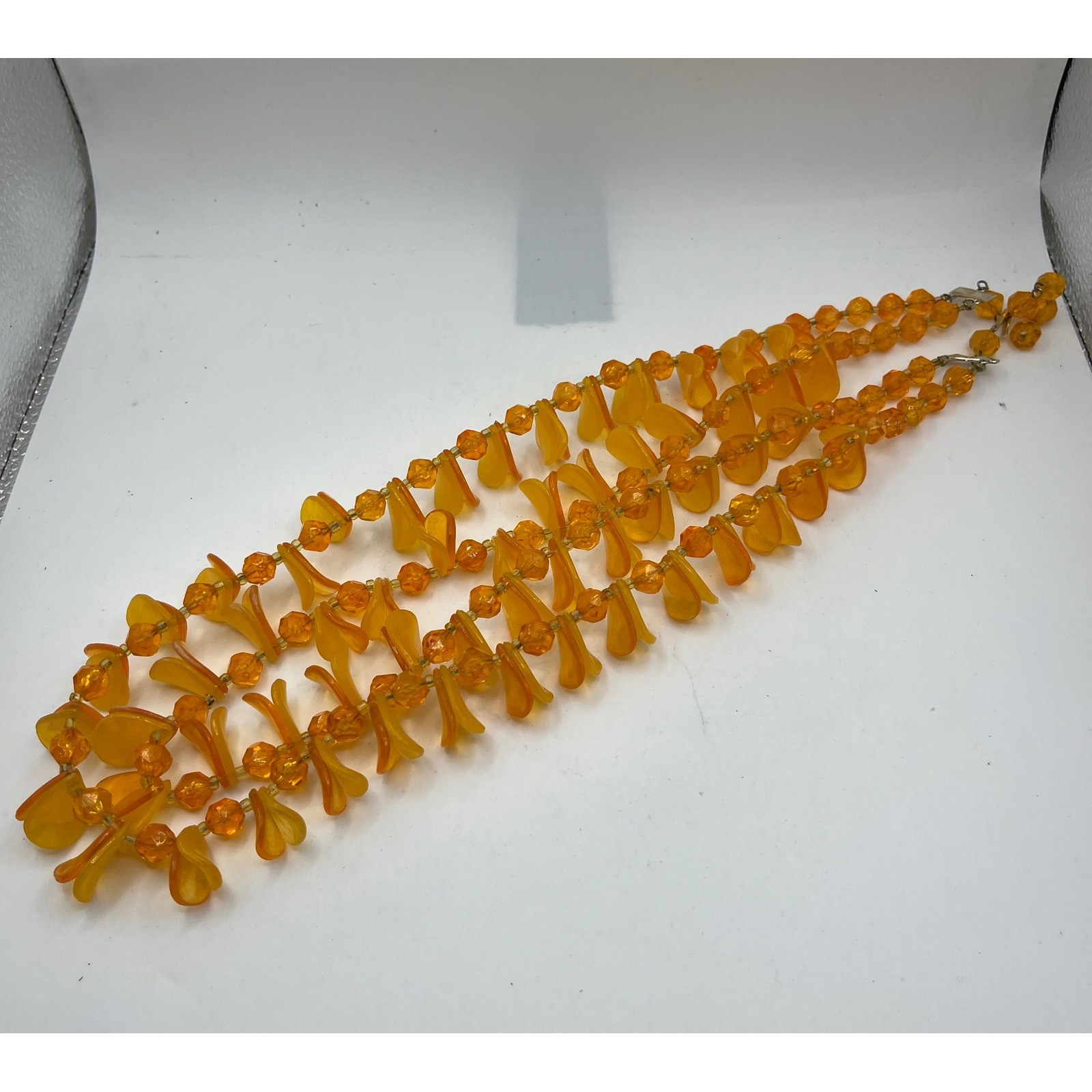 Vintage Amber Color Bead Necklace Costume Jewelry Double Strand 20 Inches