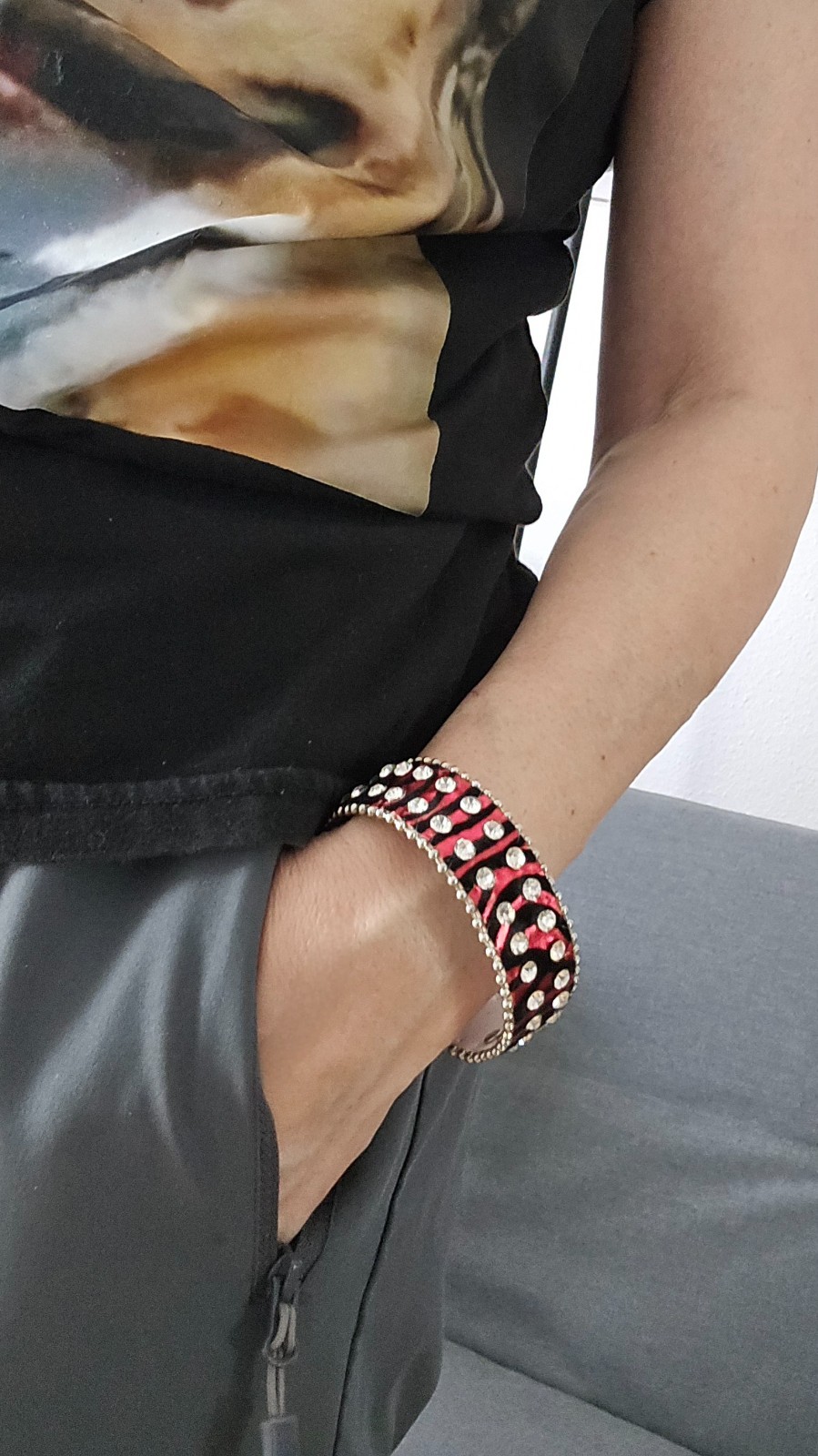 Zebra Print Rhinestone Wrap Bracelets Snap Leather Crystal Cuff Bracelet 12 pcs