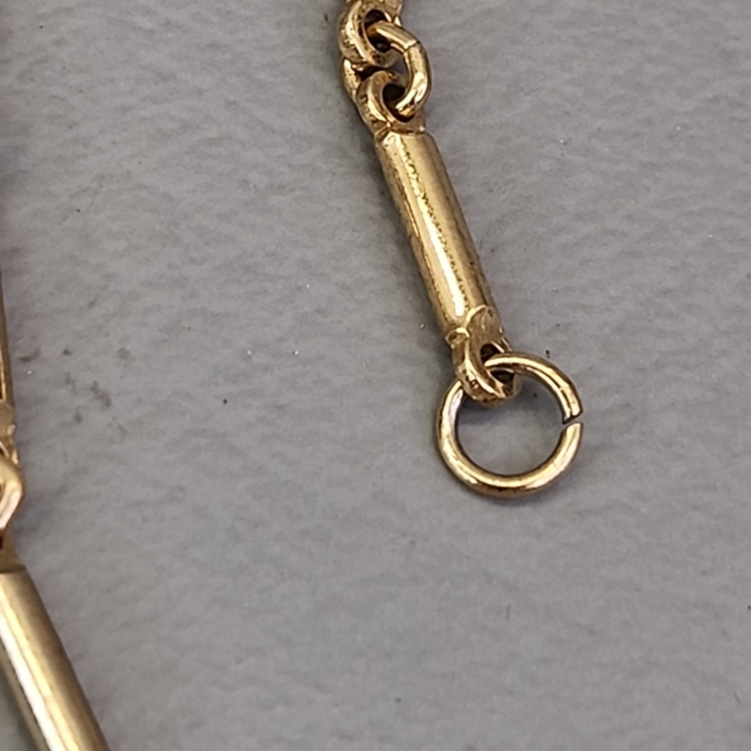 Vintage Coro Necklace Imitation Pearl Gold Tone Bar Link Chain Rhinestones 15.5″