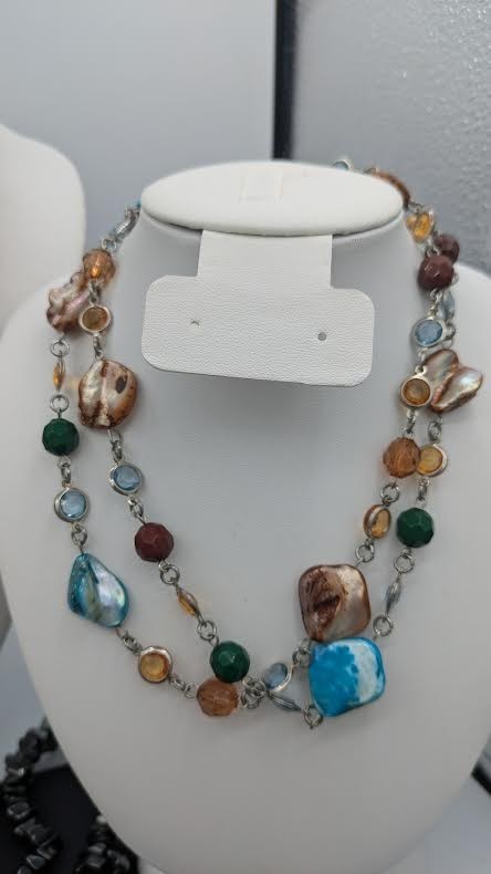Gemstone Necklace Lot 10 Pc Chunky Beaded Statement Multi Strand Bundle