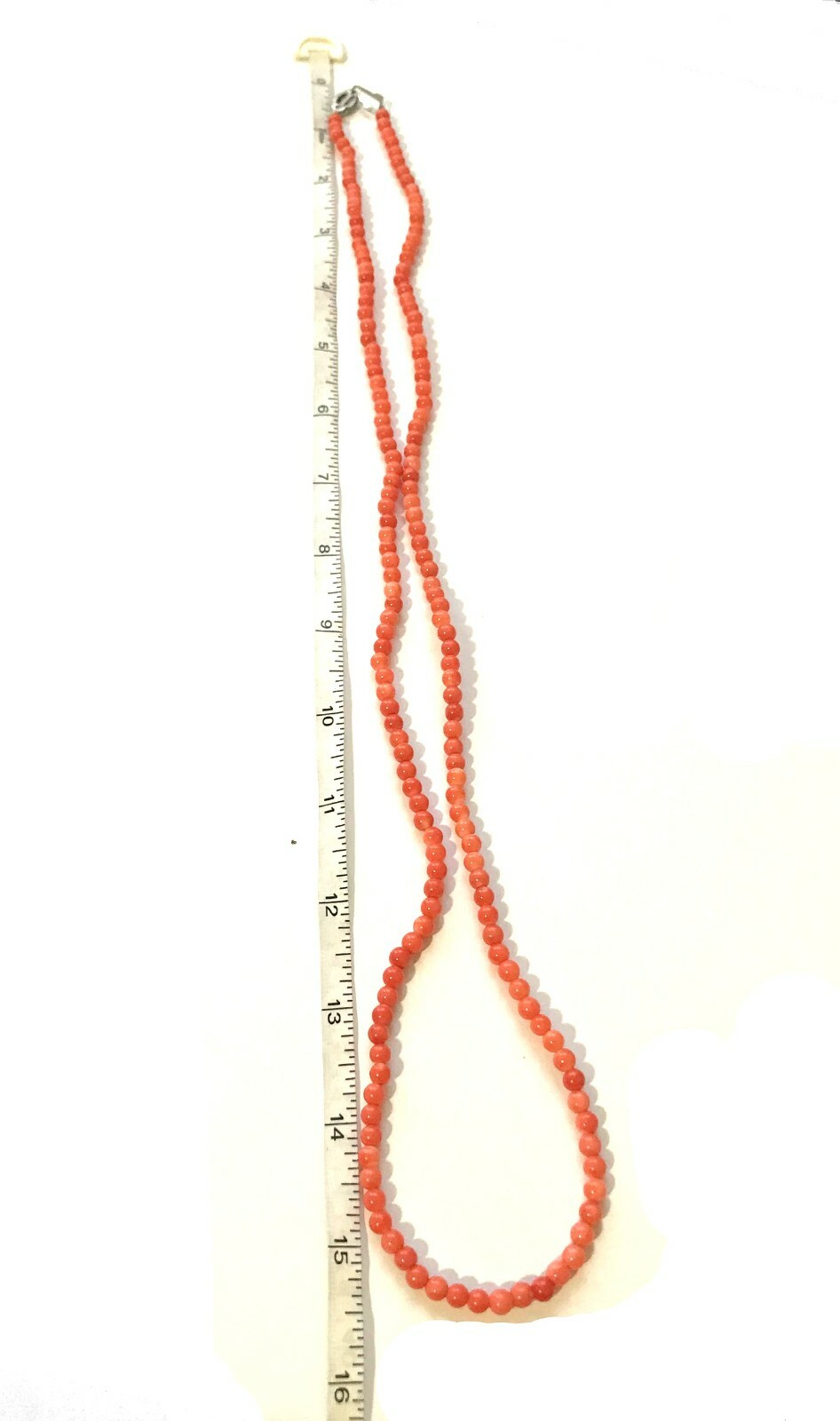 5mm Genuine Natural Pink Red Coral Beads Necklace in Silver Setting 78cm 29 gms