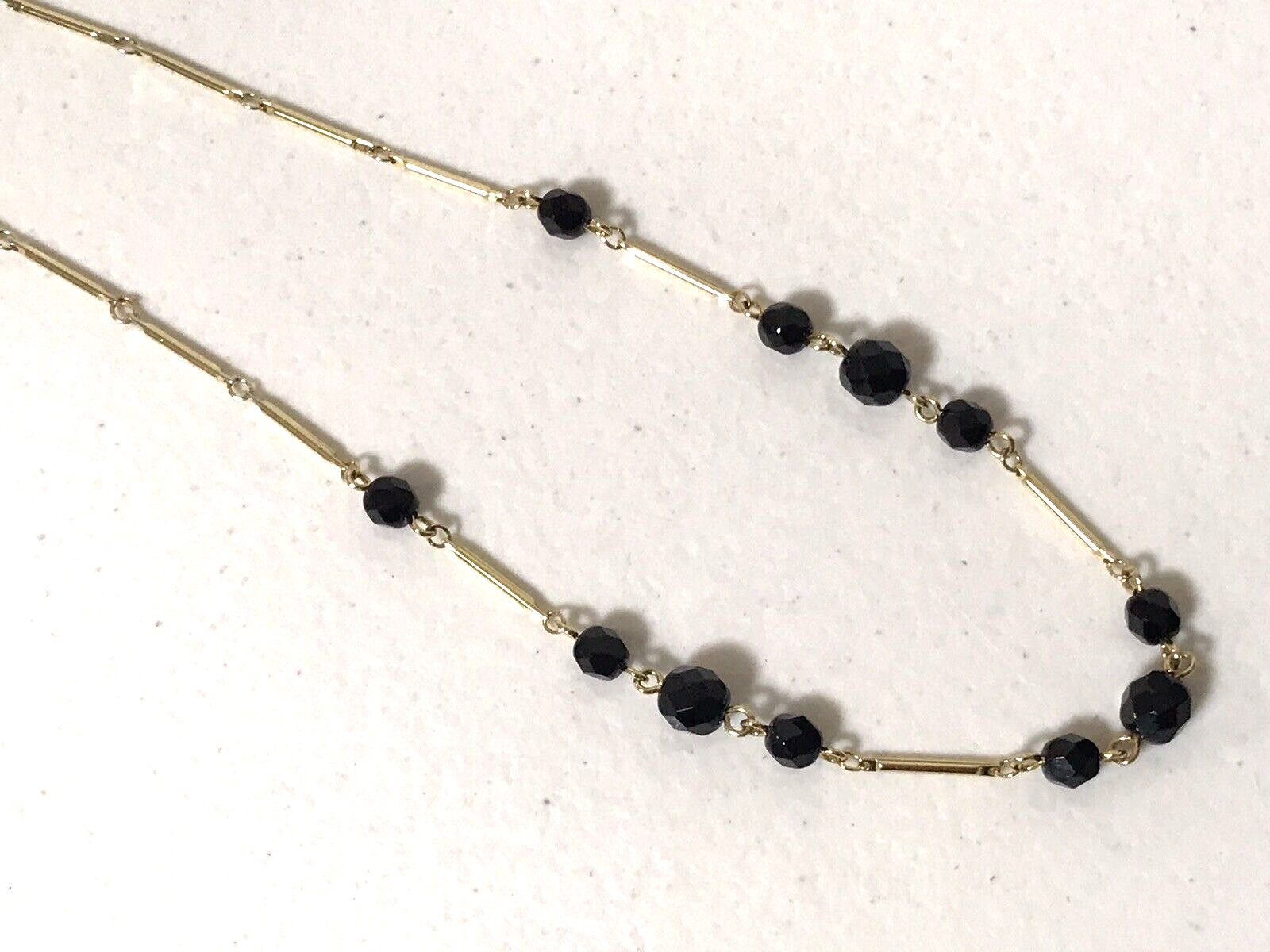 Olci Signed Gold Tone Bar Link Faceted Black Beaded Station Necklace 17″ Estate