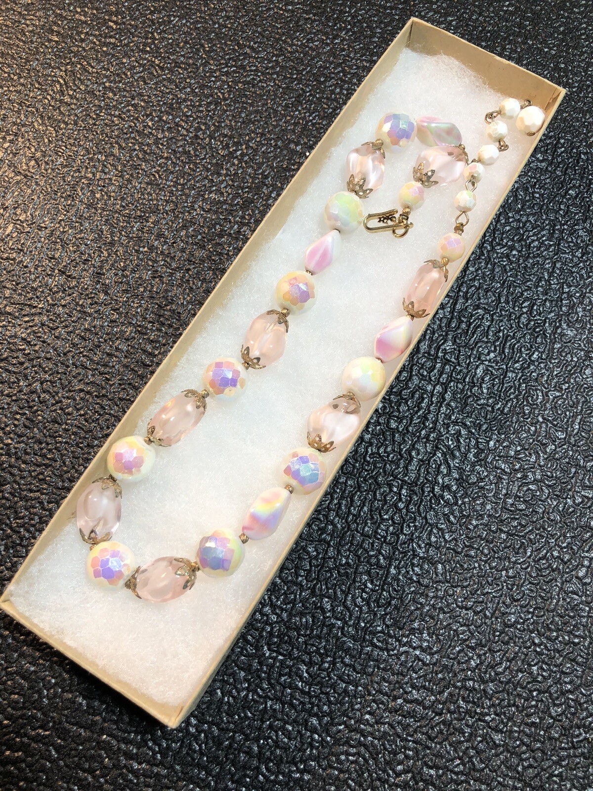VTG Costume Jewelry Signed TRIFARI Charm,MOP Pinks,Purples,Greens Necklace 17.5”