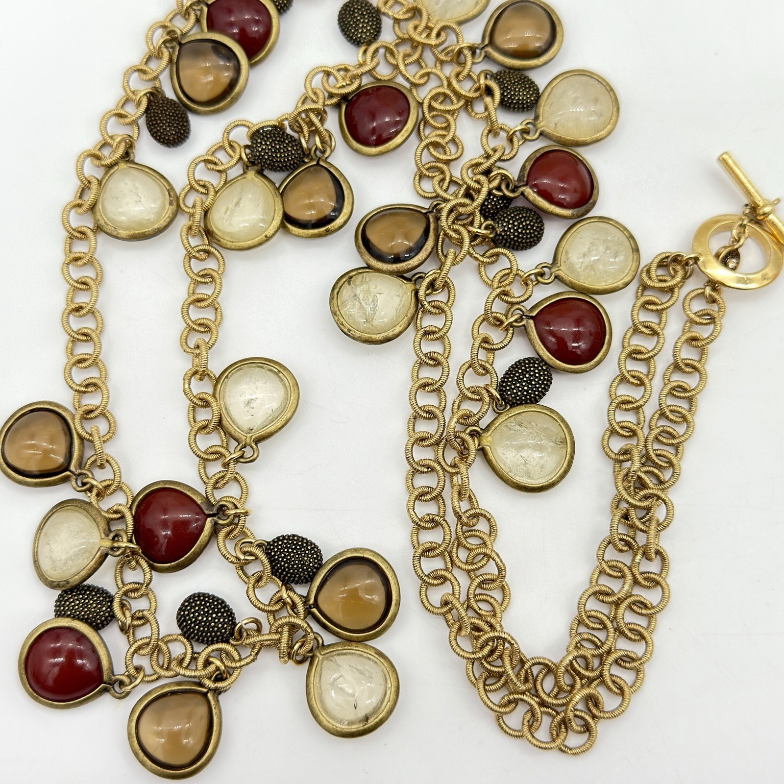 Vtg Monet Caged Glass Necklace Grpoix Style Cabochons Charm Dangle Long