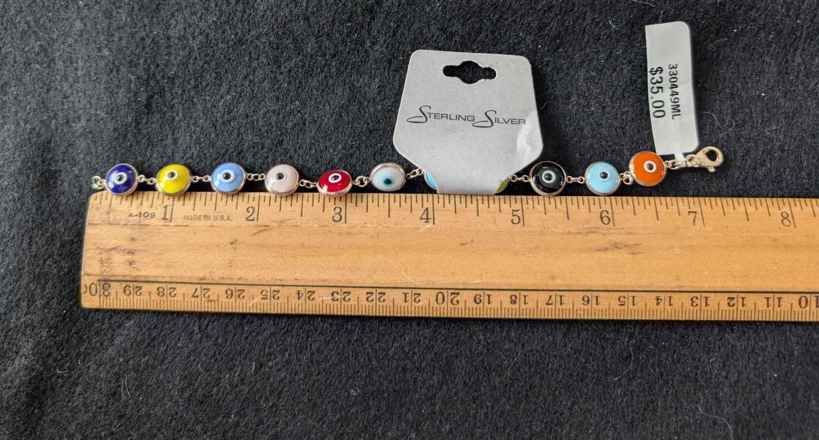 New with Tags 925 sterling silver glass evil guardian eye bracelet size 7.25″
