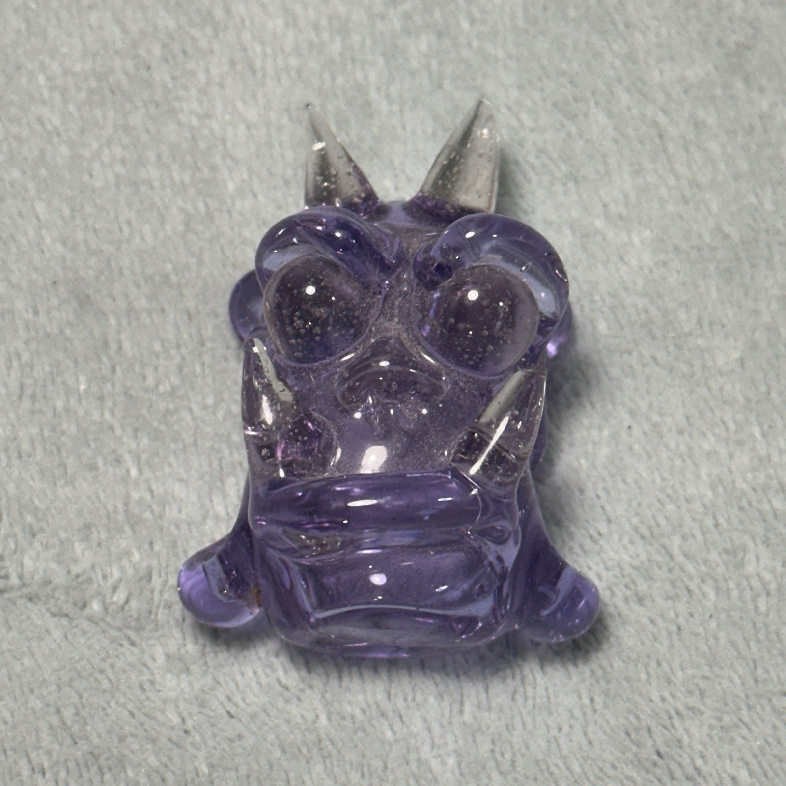 Y2k 2000s Hand Blown Glass Art Deco Demon Monster Head Pendant Necklace 2×1.5