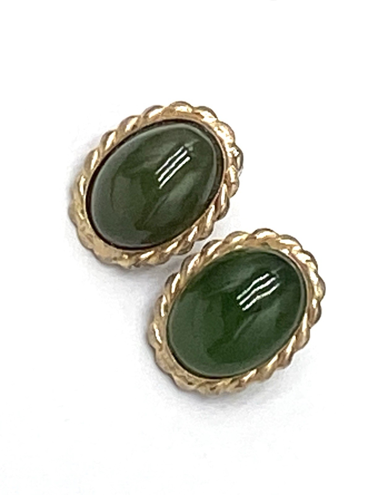 Earrings Clips Clip Ons Vintage Green Oval Stones Gold Tone Estate