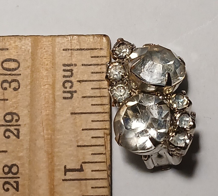 Vintage genuine crystal cluster clip on earrings faceted- vintage