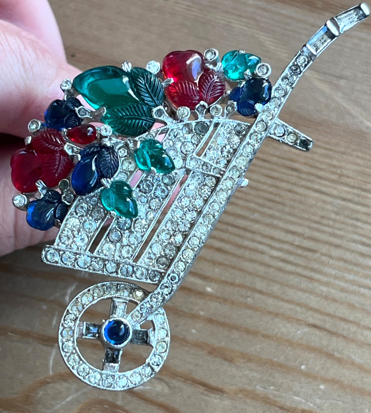 Crown Trifari Fruit Salad Flower Wheelbarrow Brooch Clip Alfred Philippe Deco