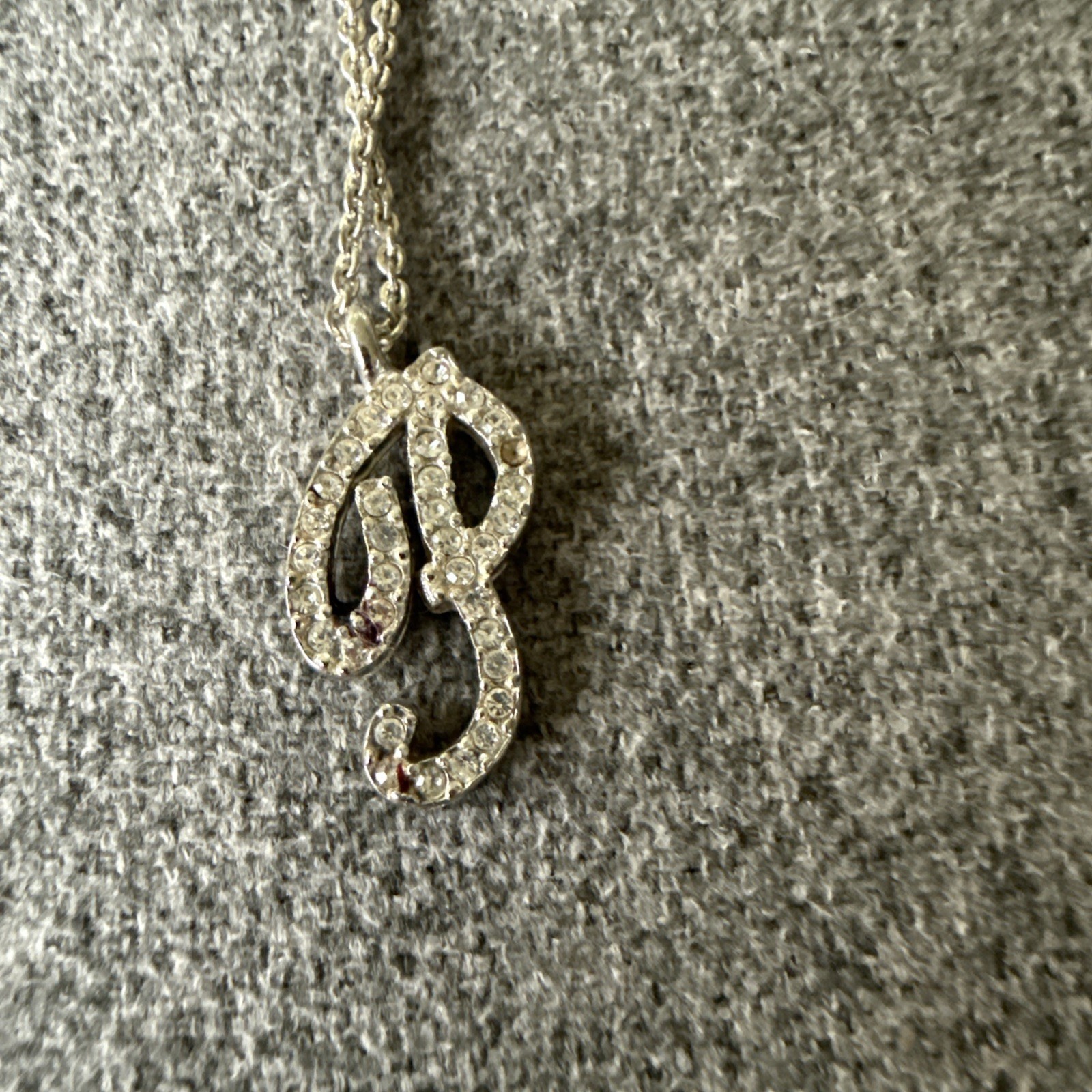 Vtg Rhinestone Letter “P” Pendant Necklace Silver Tone Initial Jewelry