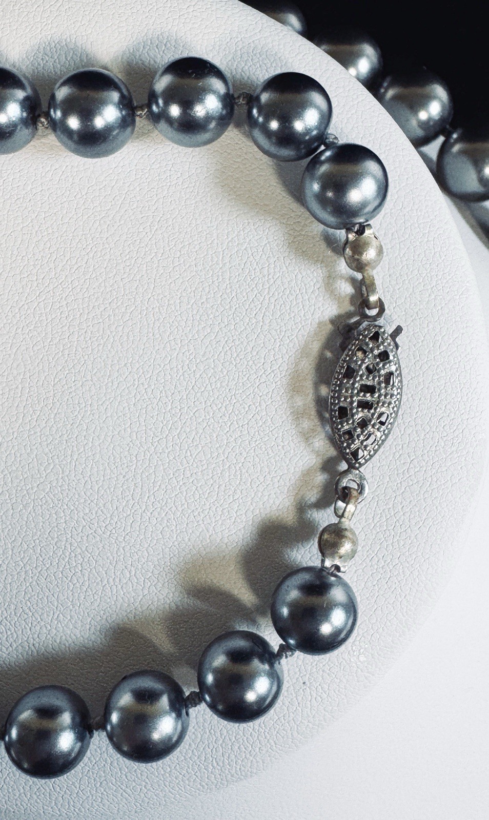 Vintage Faux Dark Gray Pearl Necklace and Matching Bracelet Glass Both EUC
