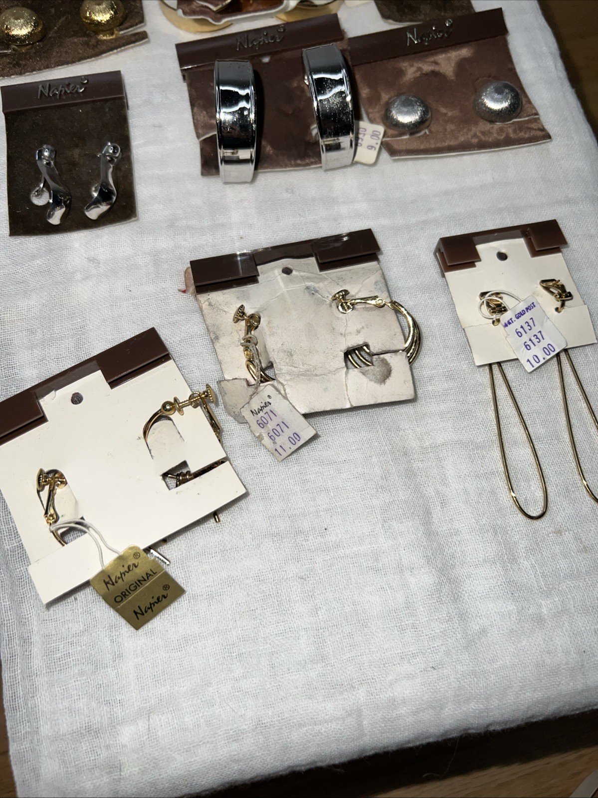 VTG NOS Napier 13 Pr Clip On Earrings Lot Gold Silver Tone Modernist 1978-85