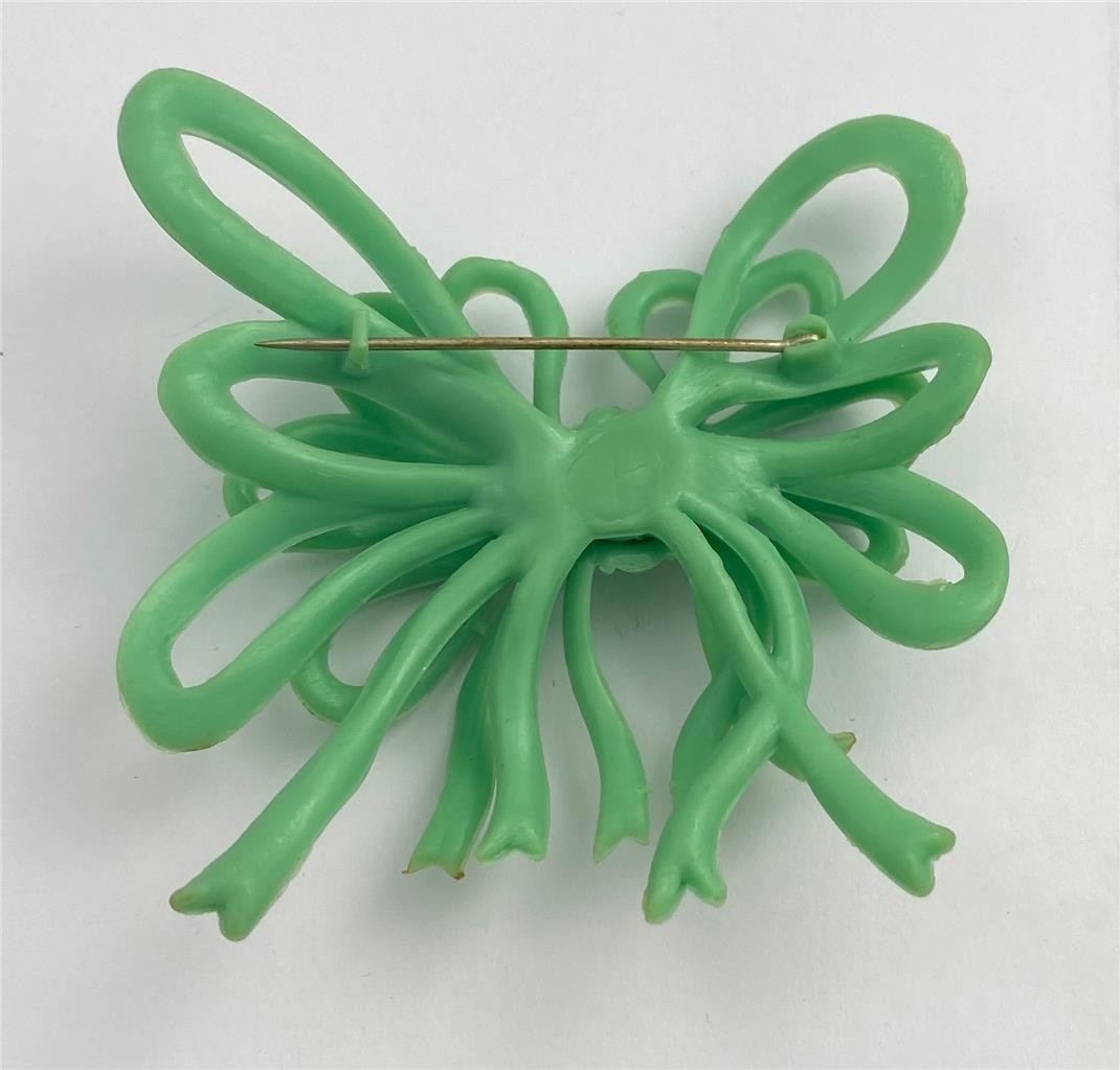 Vintage 1940’s Mint Green Celluloid Bow Ribbon Brooch Pin