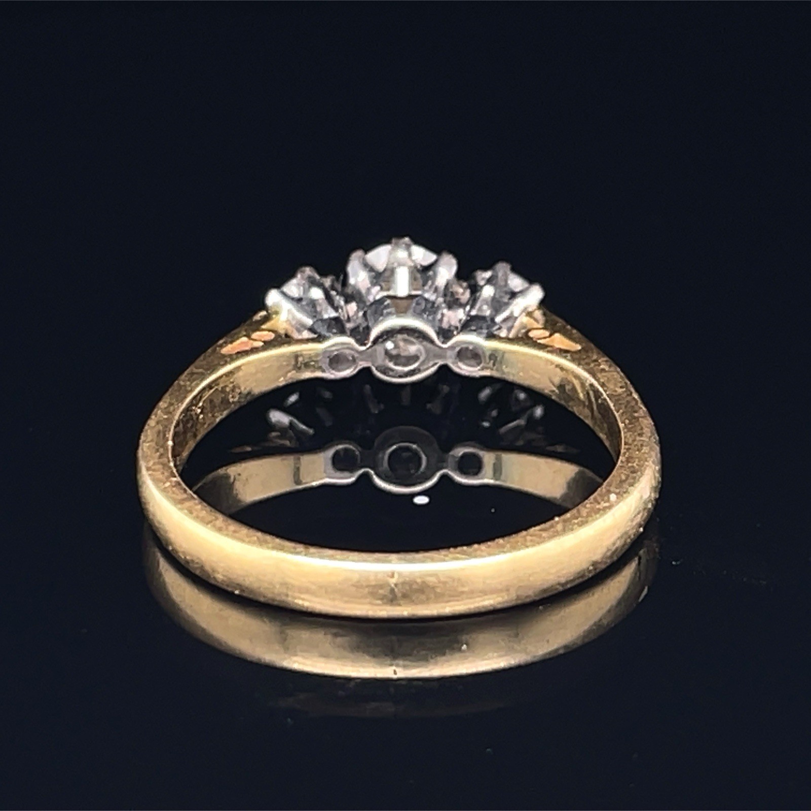 Vintage 3 Stone Old European Cut Diamond Ring 18K Gold English