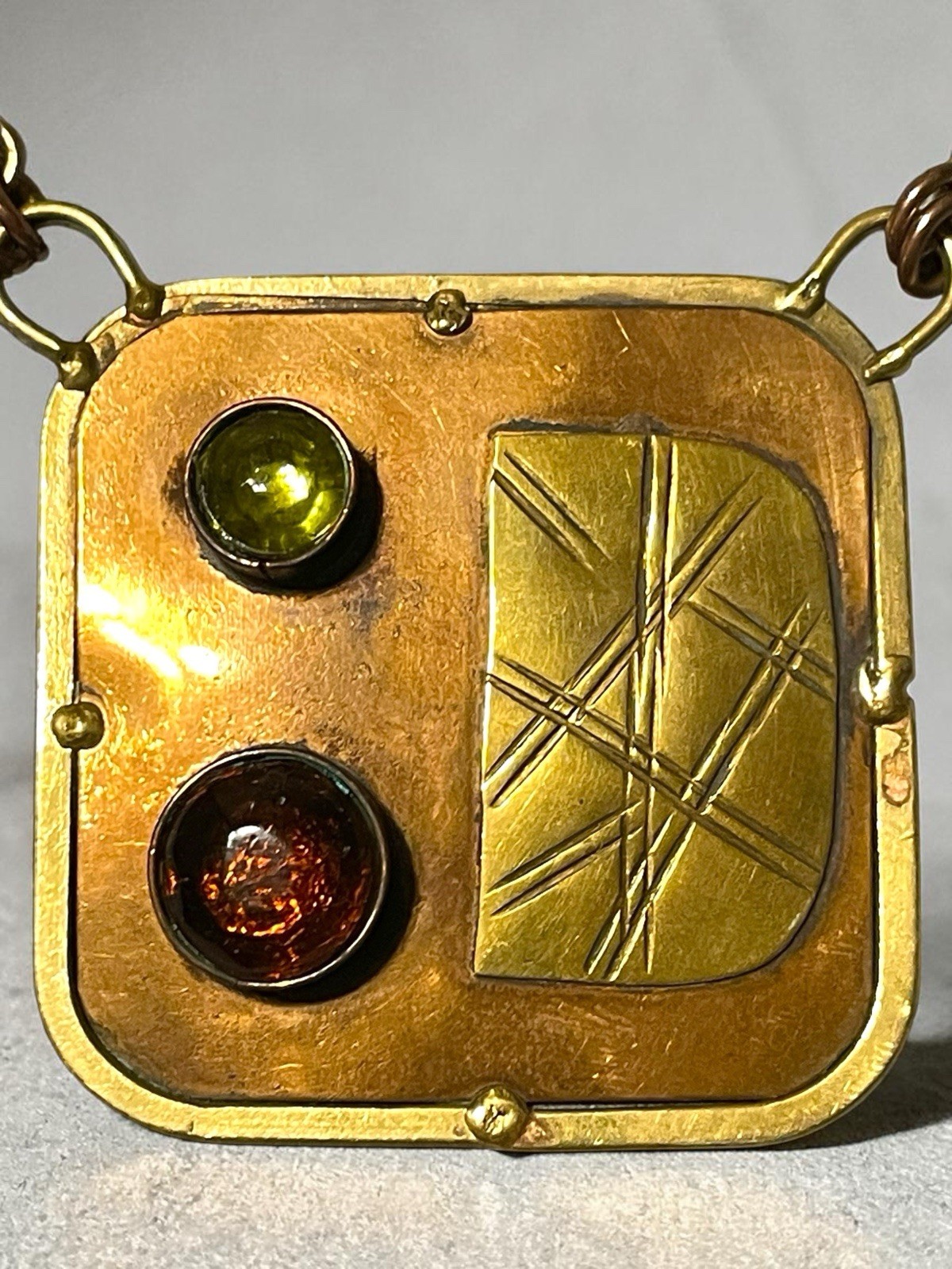 Brutalist Modern Mixed Metal Copper & Brass Mexican Chest Plate Necklace