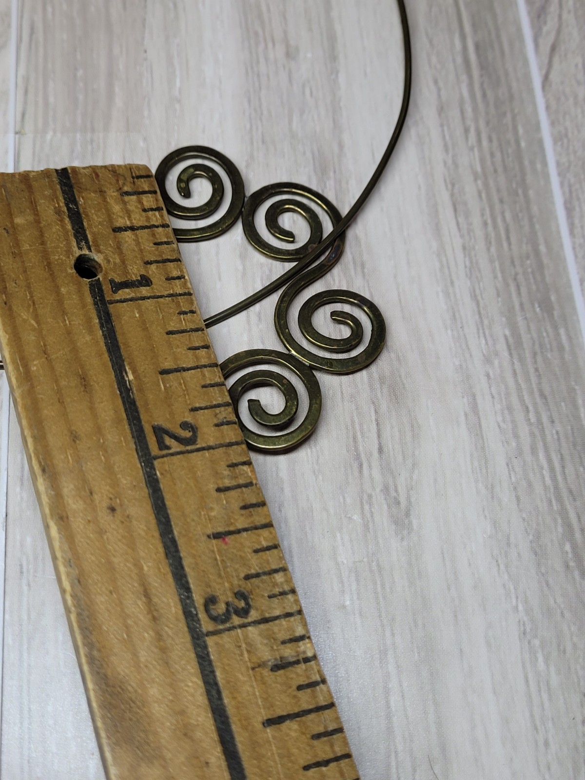 Vintage Art Nouveau Style Brass Choker Necklace Swirl Pendant Boho