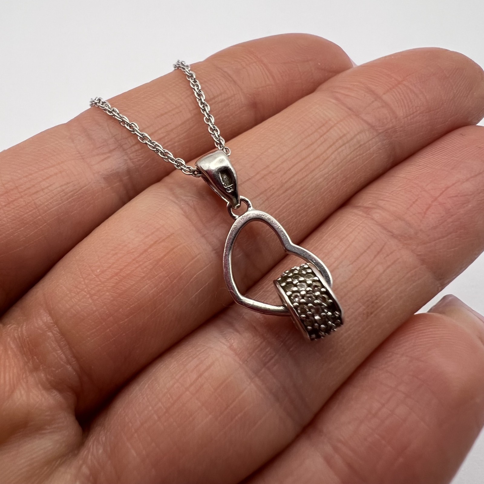 Vintage Sterling Silver 925 Heart Pendant Necklace Chain 45cm 3g Stamped Jewelry