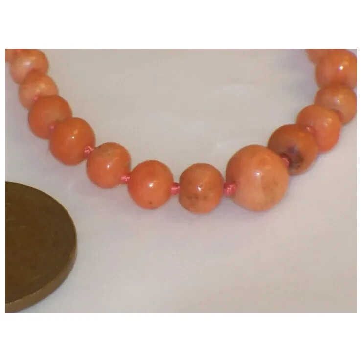 Antique Salmon color Graduated CORAL CHOKER Vintage Child Necklace 15 inch