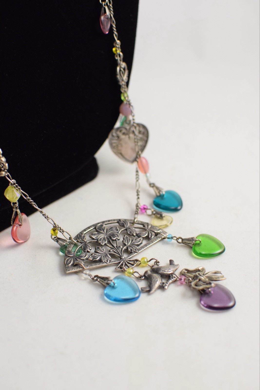 VTG? Glass Works Studio Glass Puffy Hearts Cupid Lock Heart Charm Necklace Read