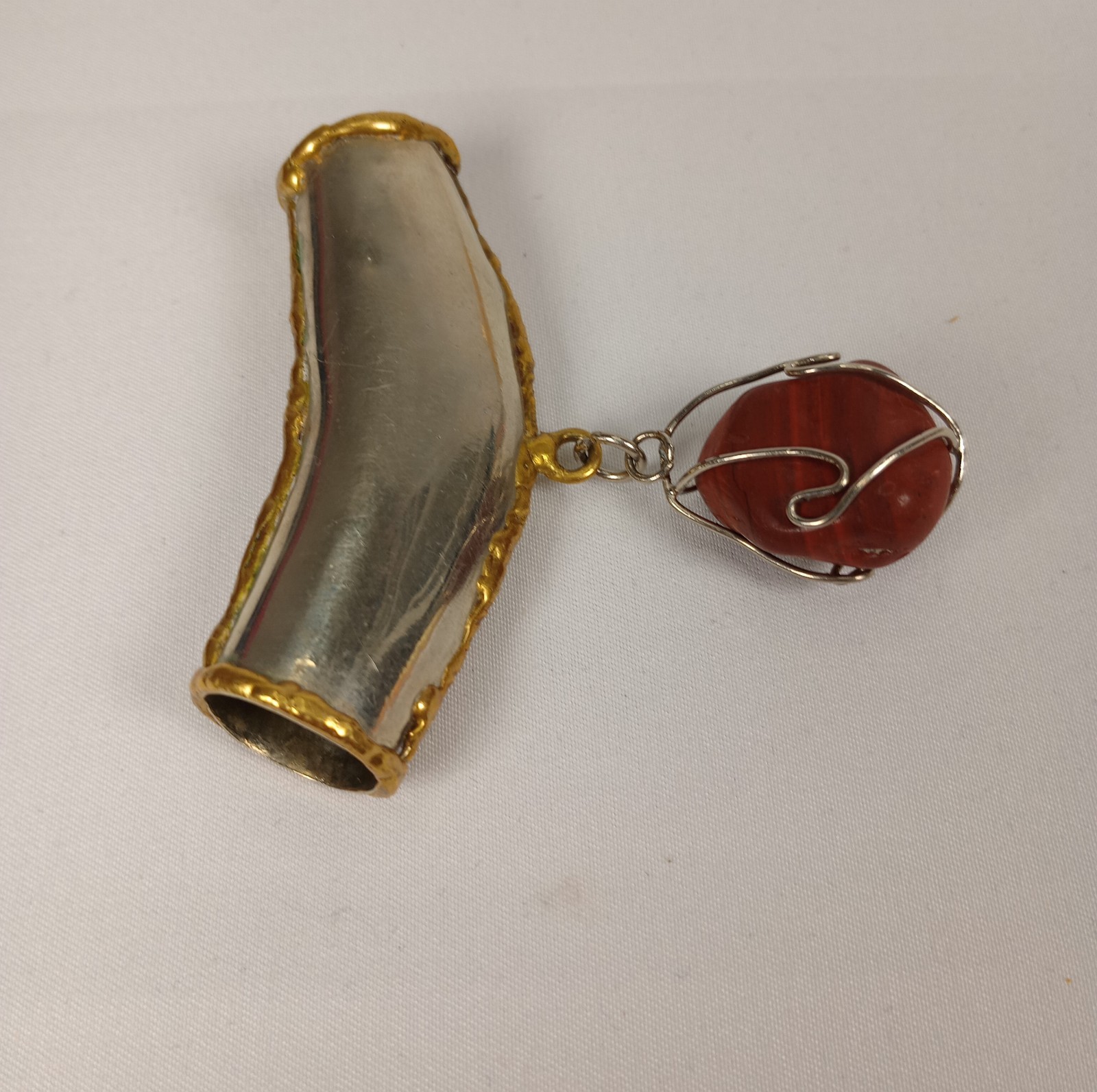 Vintage Modernist Snake Slide Pendant Mixed Metal Red Agate Jasper Artisan