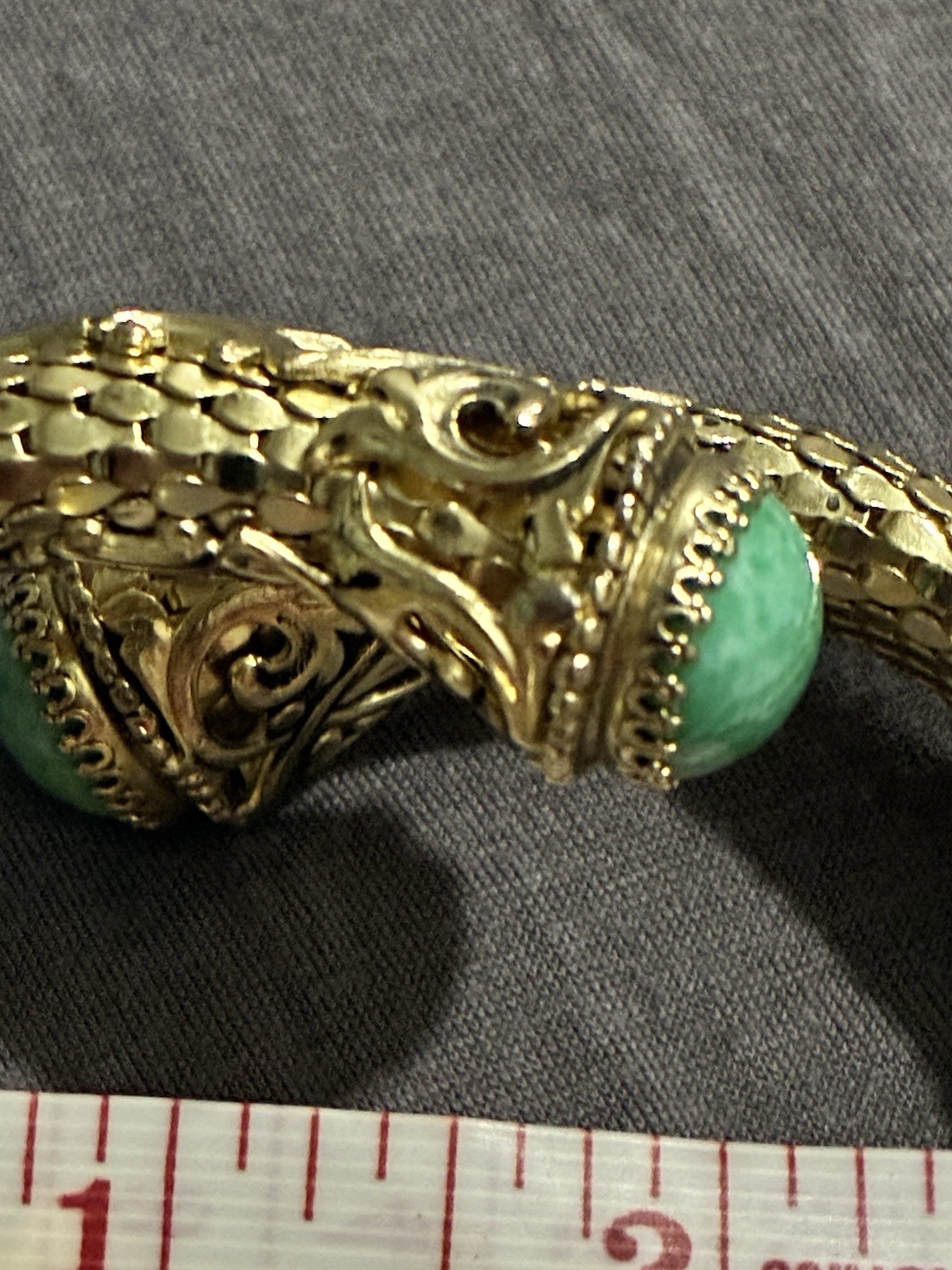Vintage Whiting & Davis Mesh Snake Wrap Bracelet Green Peking Glass Cabachon
