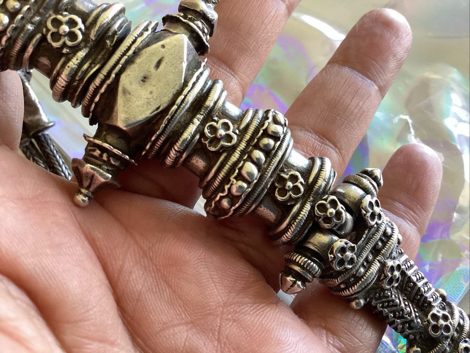 Vintage Heavy Silver Detailed Asian Indian Necklace Toggle Closure 186 Grams