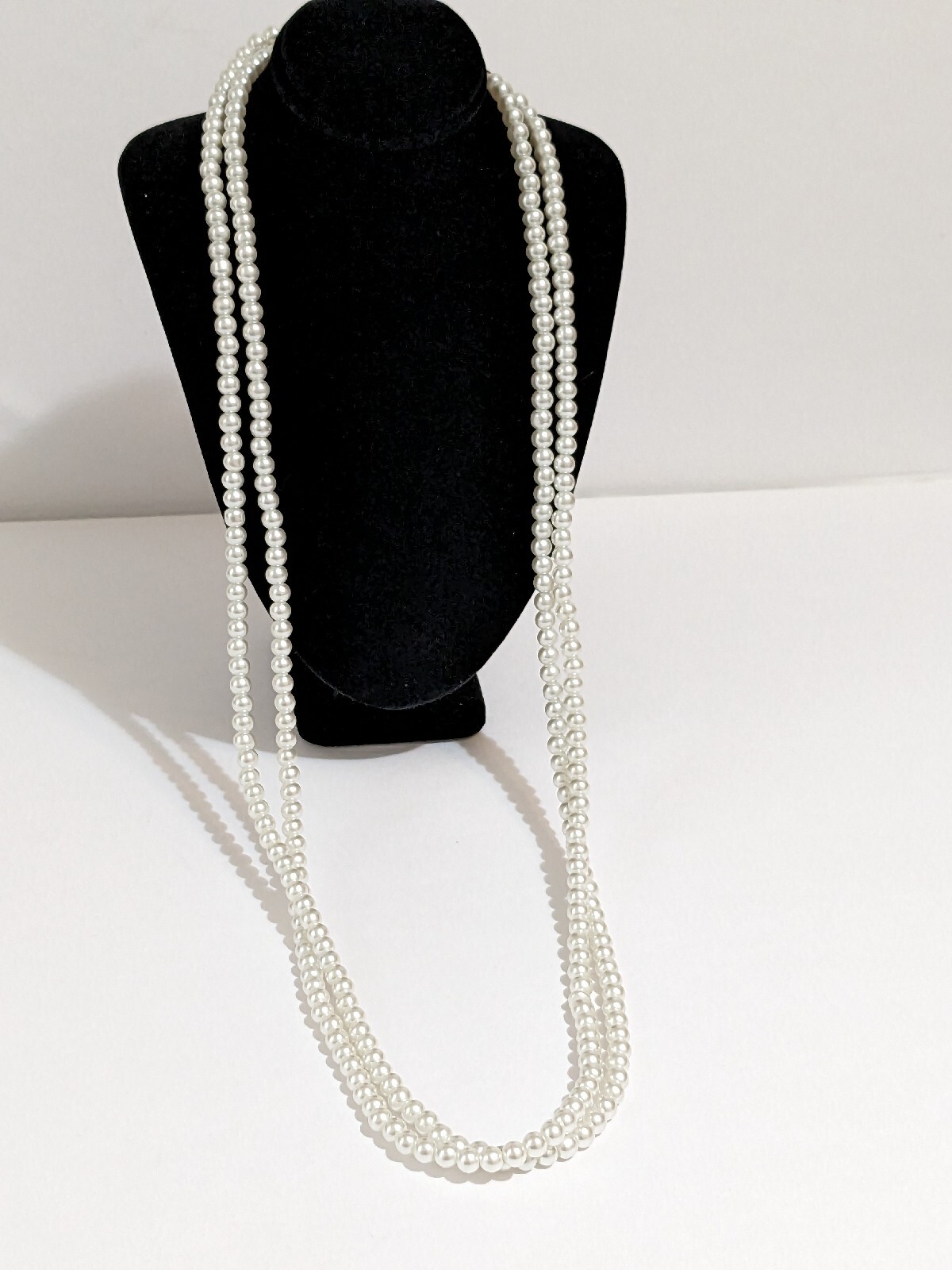 Double Strand White Faux Pearl Necklace. 28 Inches. MCM Style. Classic.