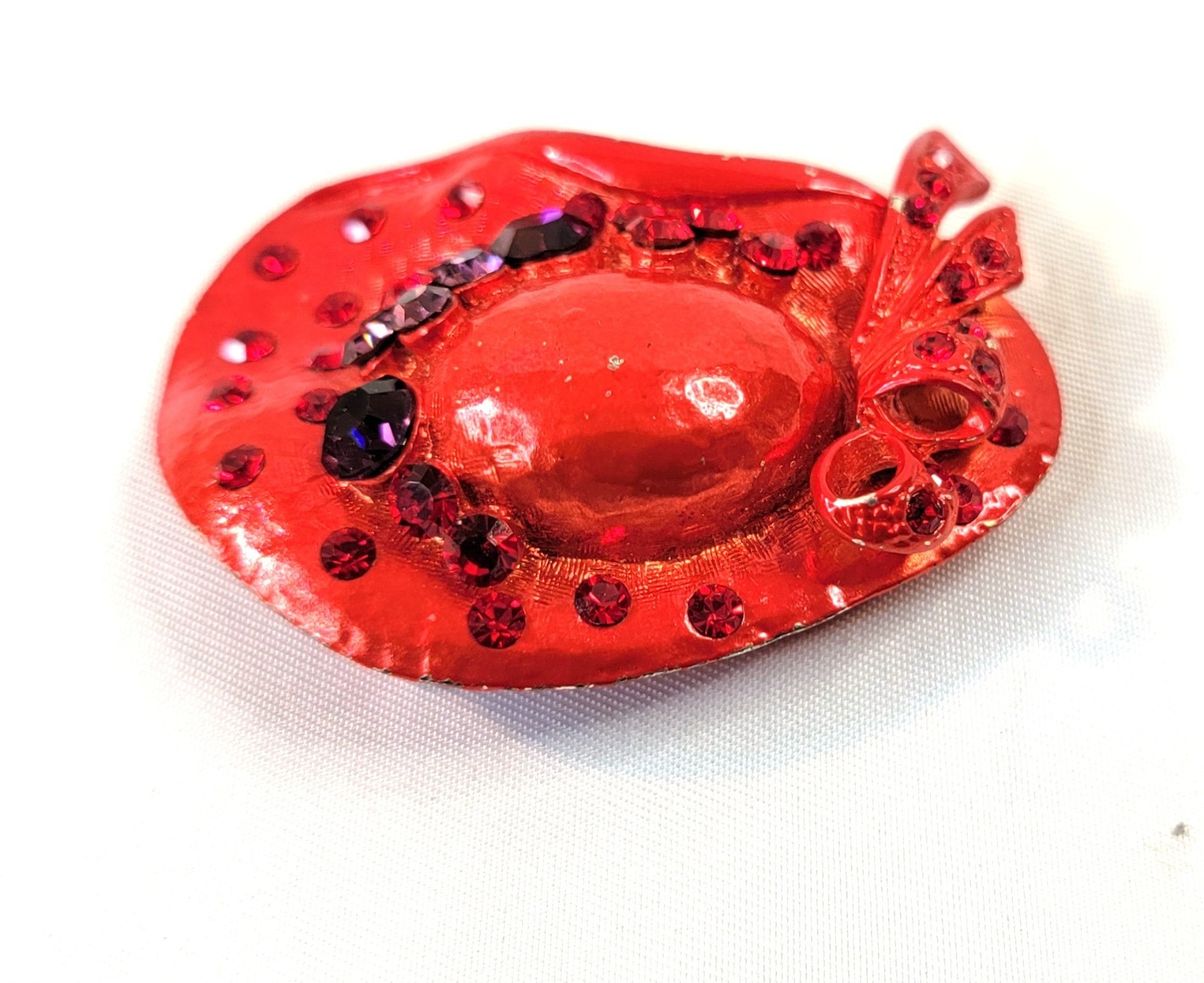 Ladies Fancy Red Hat Society Pin Brooch Rhinestone Ribbon Bow Grandma Princess