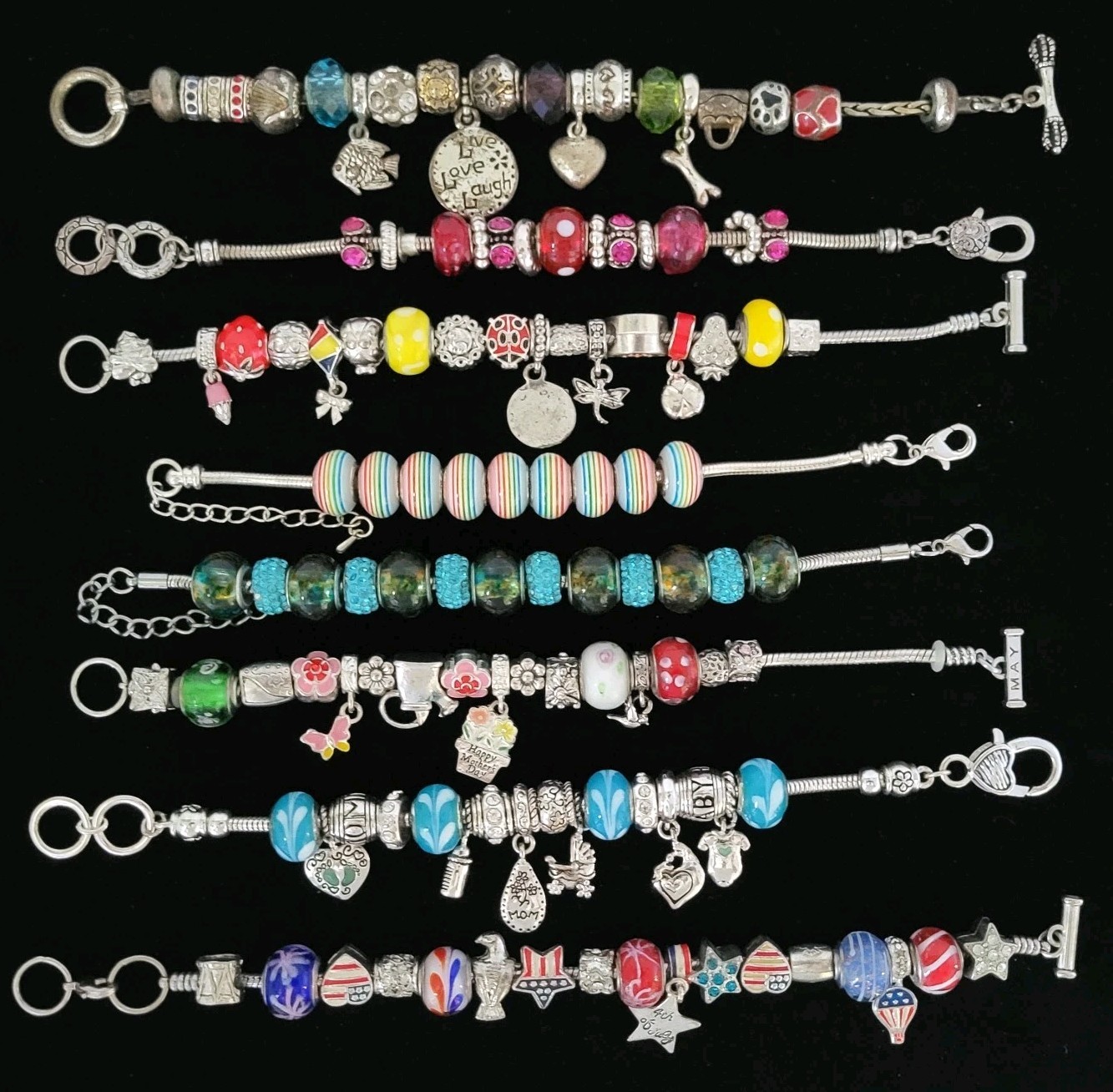 Vintage Bracelet Lot 8 Different Beaded Bracelets Great Variety 7-8.75″
