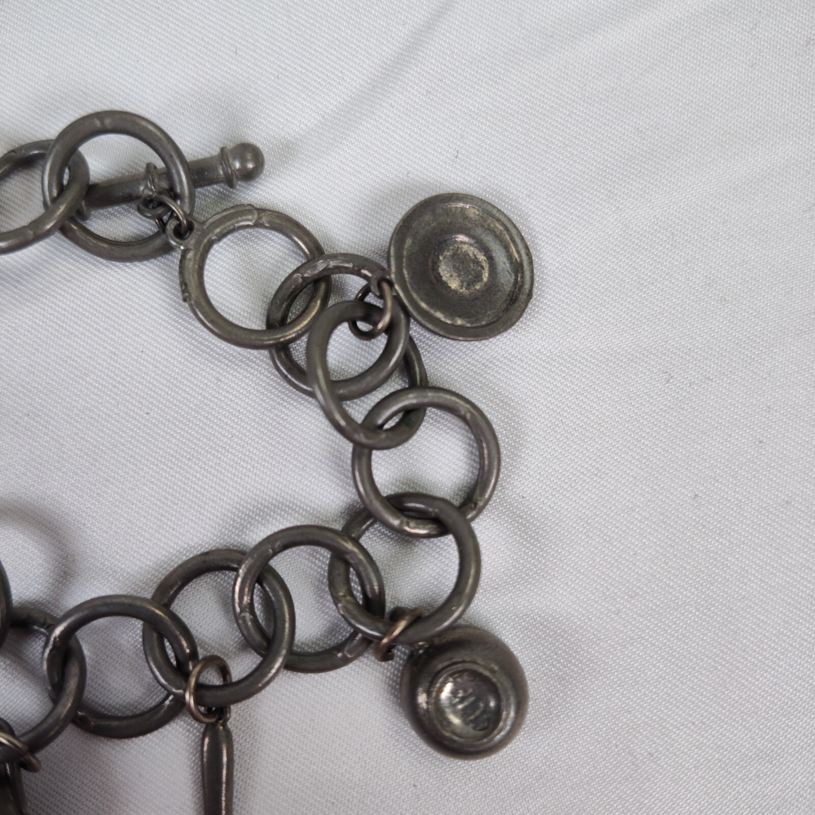 Jim Clift Pewter Tea Pot Charm Bracelet and Earrings Set Toggle Clasp