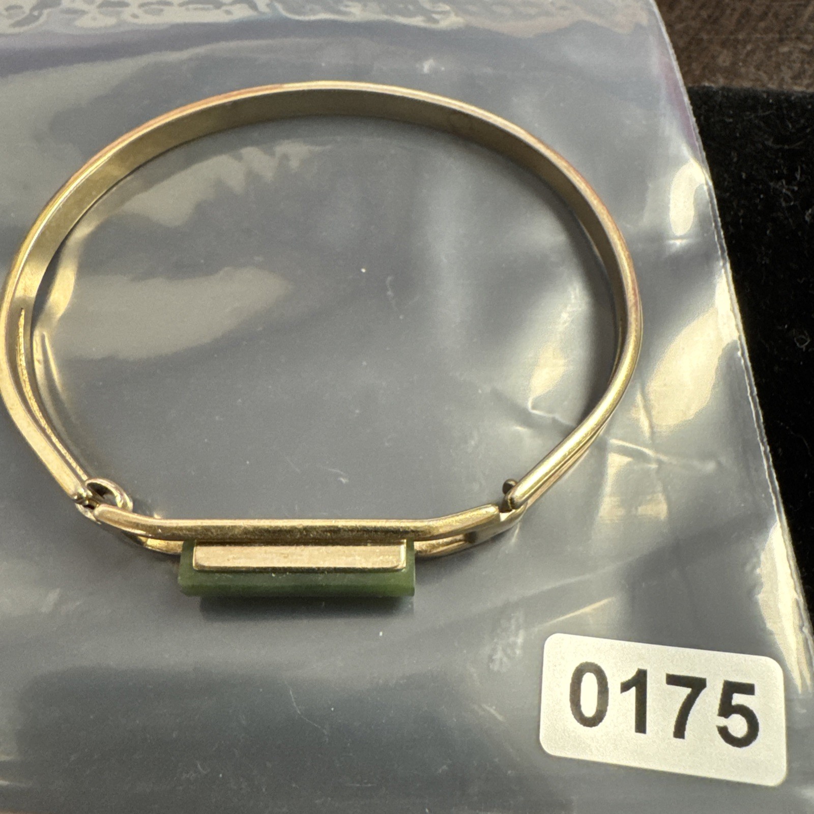 Vintage Avon Treasured Jade Bracelet Nephrite Gold Tone Hinged Bangle