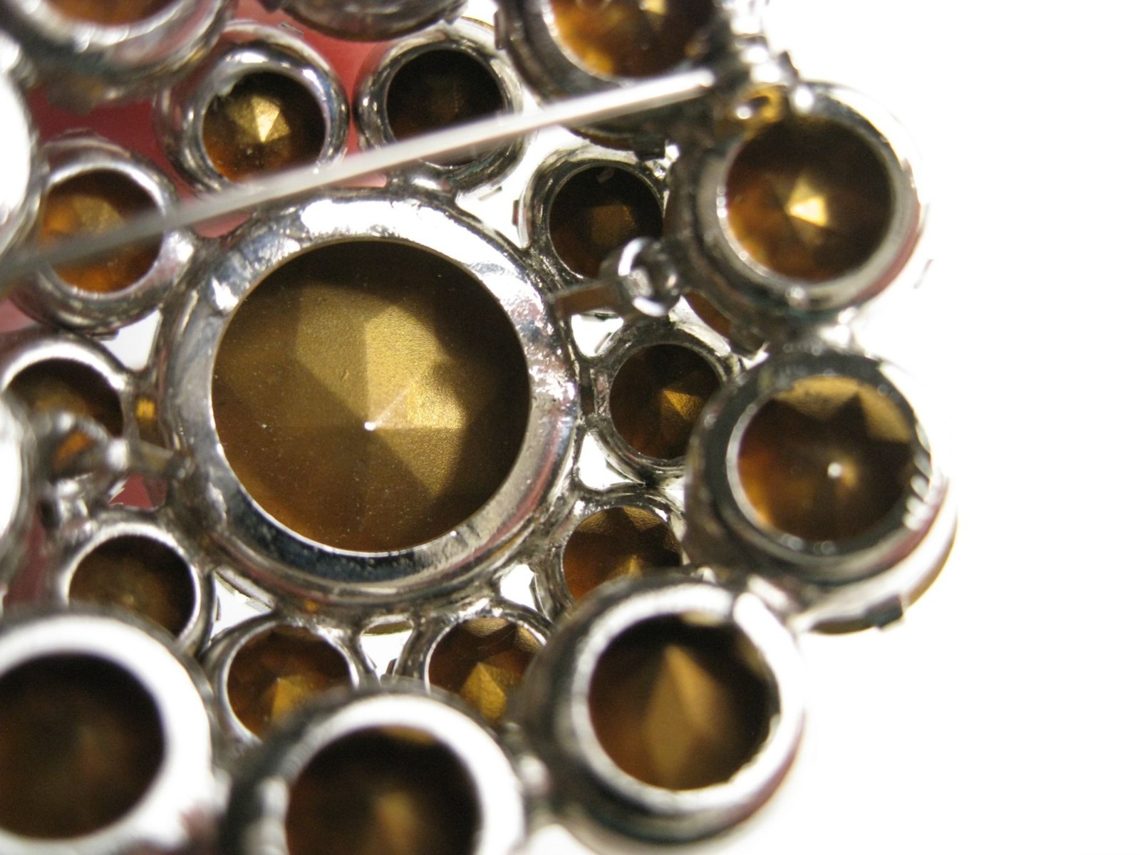 Silver Tone Rhinestone Cluster Brooch Round Domed Vintage Clear