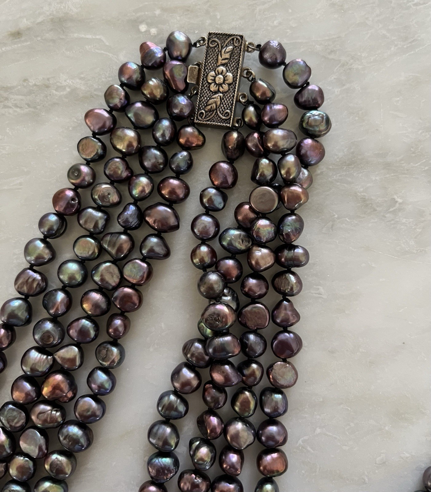 Vintage Estate Baroque Pearl Peacock Blue Purple Plum Necklace & Bracelet Set