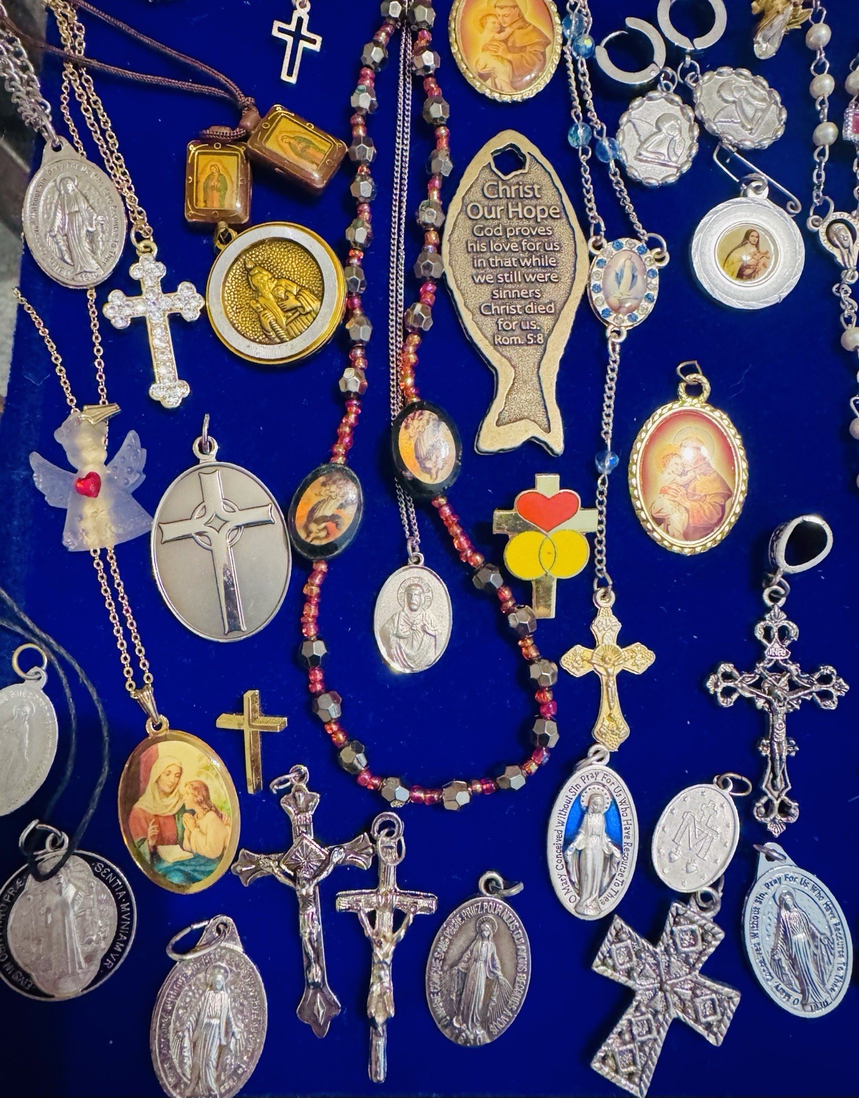Vintage Modern Religious Cross Necklace Jewelry Lot 120+ Italy Germany Bethlehem