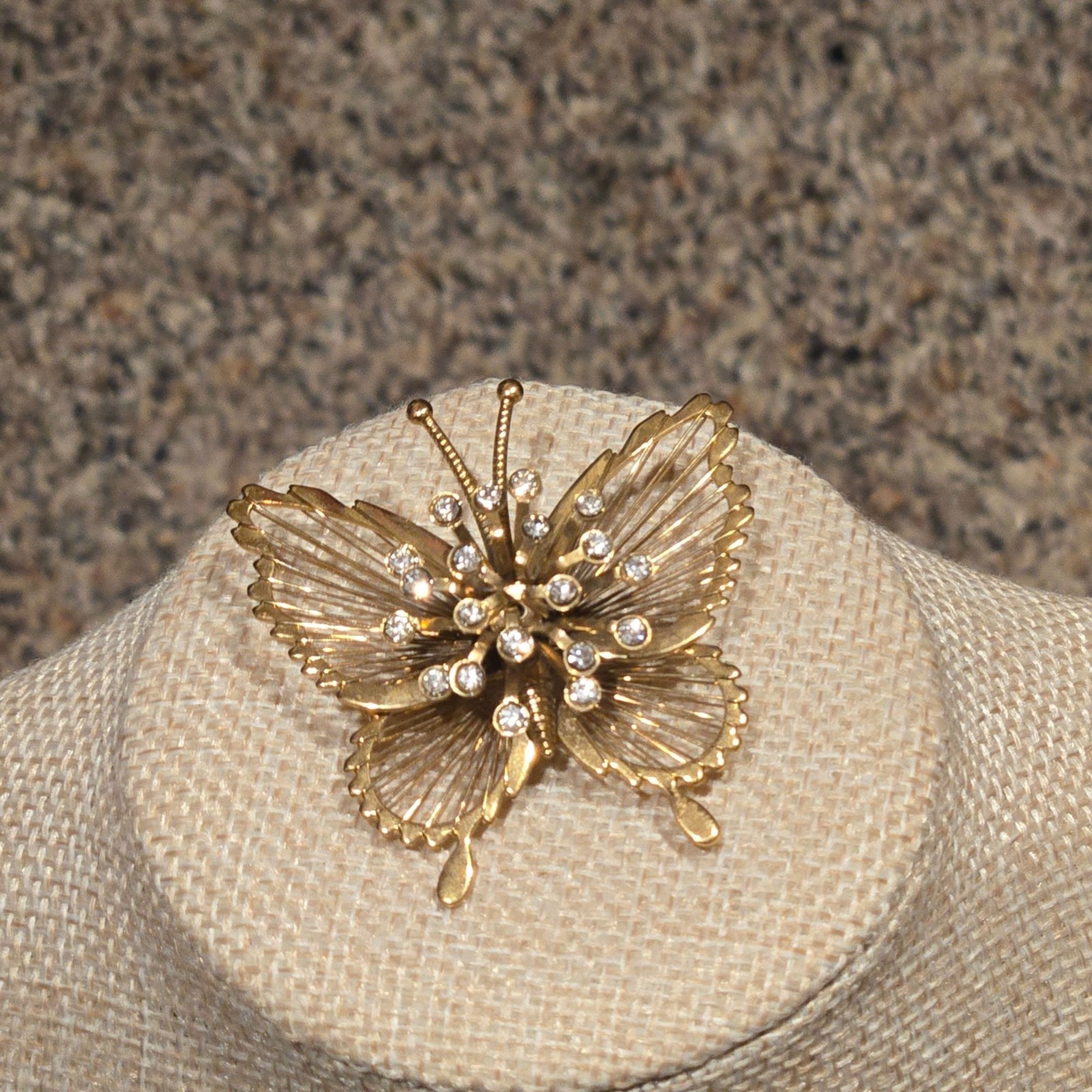 Vintage Monet butterfly brooch intricate wired wings and sparkling rhinestones