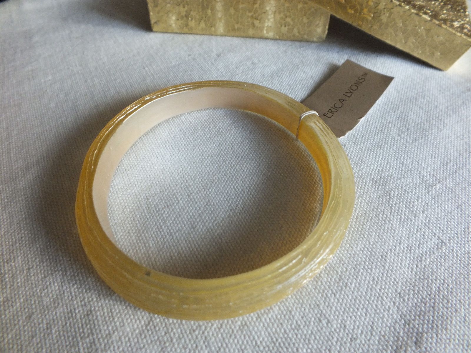 Collectible Bangle Bracelet Soft Yellow Texture 3/8″ W x 2 1/2″ Label Erica Lyon