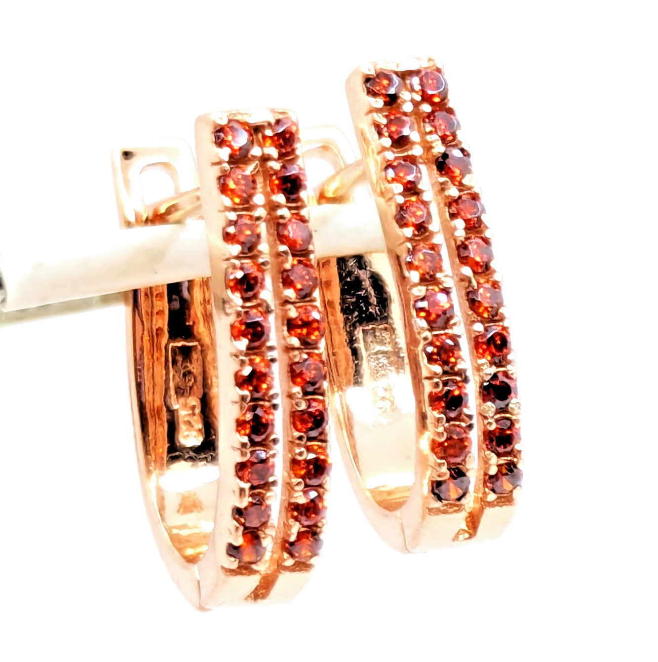 Vintage Luxury Earrings Sterling Silver 925 with Bright Red Stones -4.79g. | #16