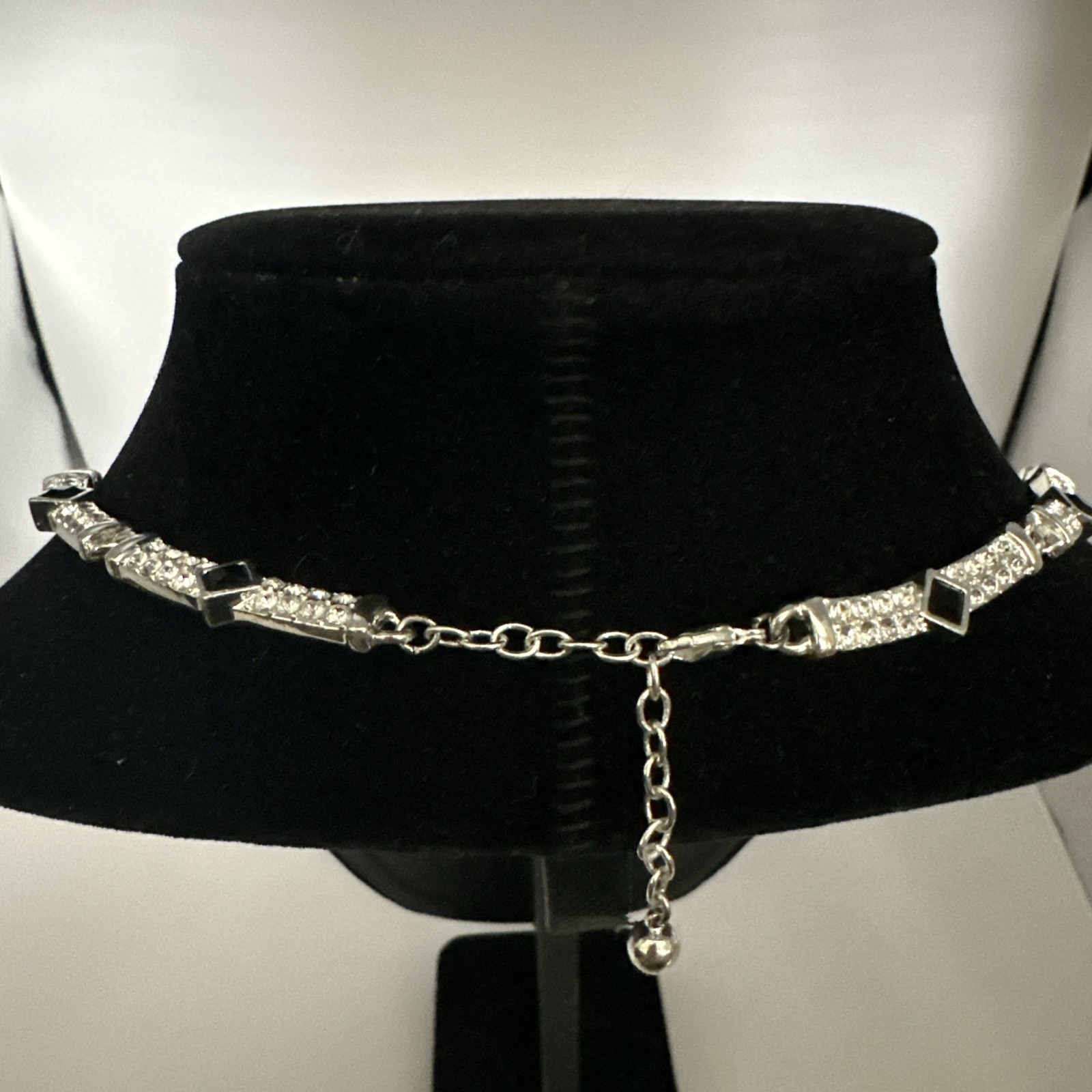Vintage Napier Silver Tone With Black And Clear Rhinestones