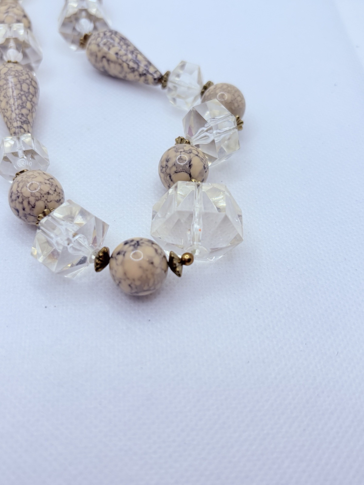 Vintage Faceted Acrylic And Faux Stone Necklace Large Beads Statement Cream