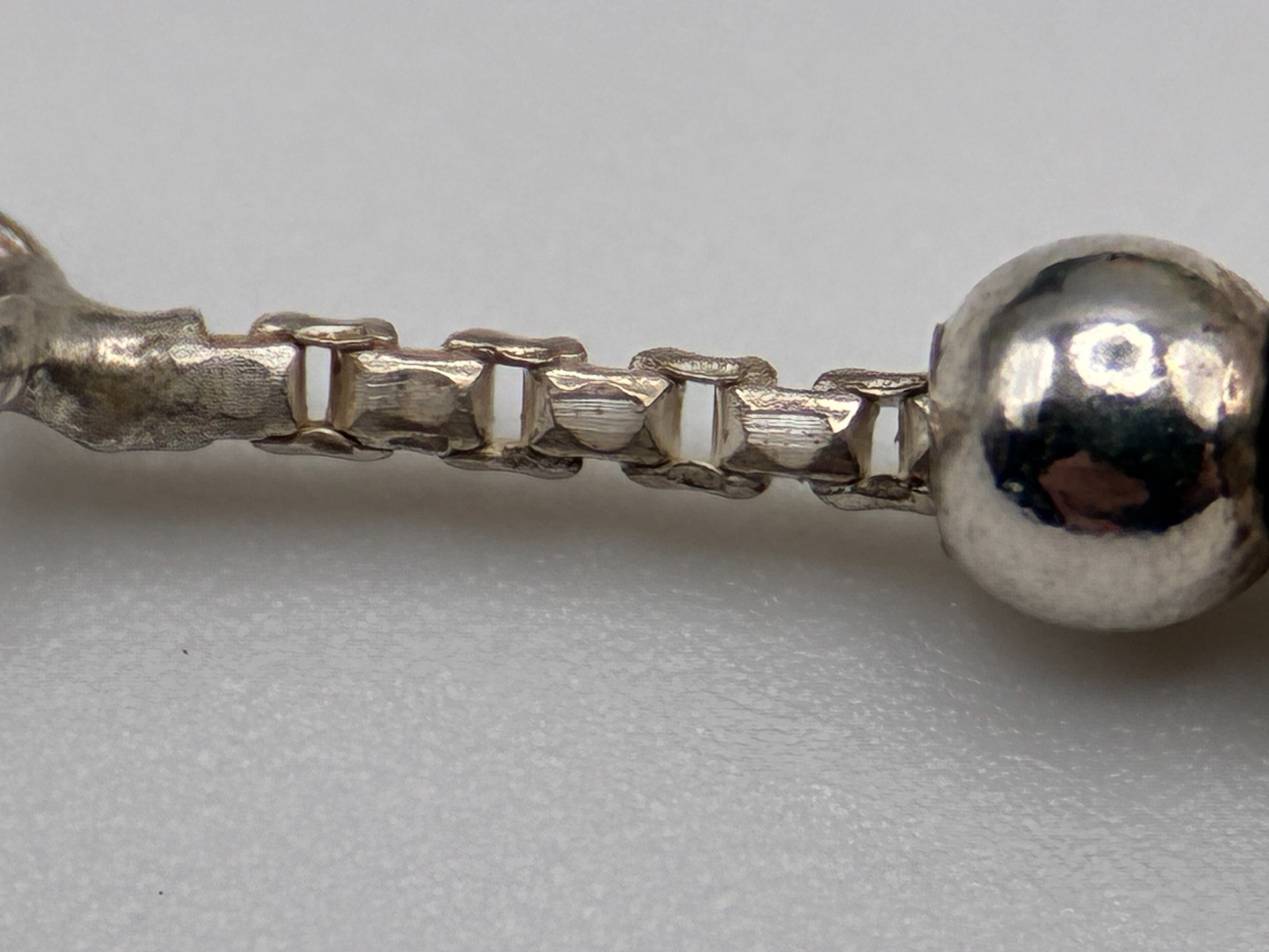Vintage Italian 925 Silver Floating Bead Necklace with Five Puffy Dangle Hearts