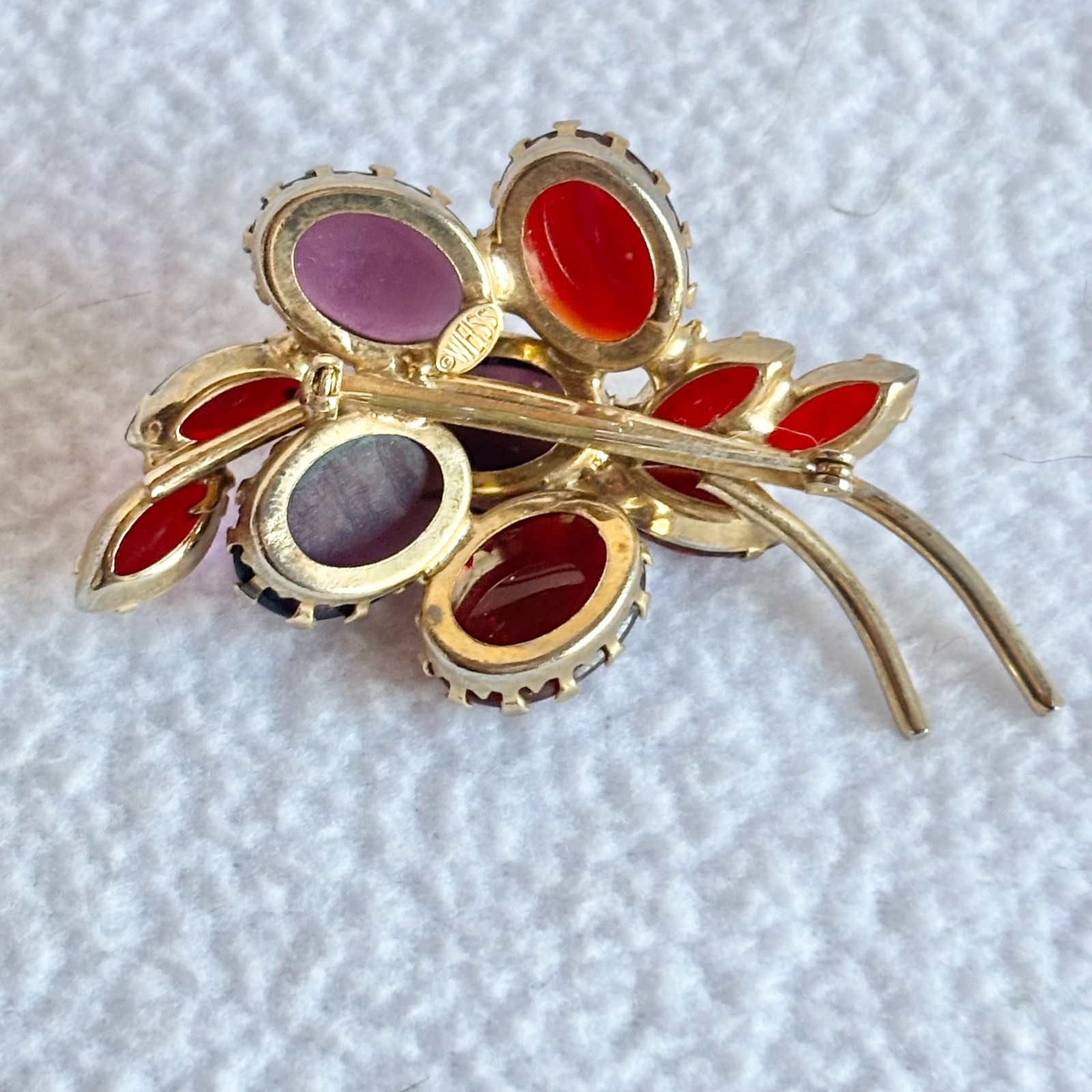 Vintage Weiss Brooch Purple Pink Red Cabuchon & Marquise Stones
