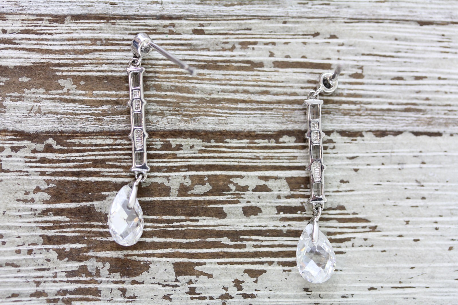 VINTAGE CZ STERLING SILVER DROP DANGLE EARRINGS 925 PRETTY DESIGNER CLASSIC