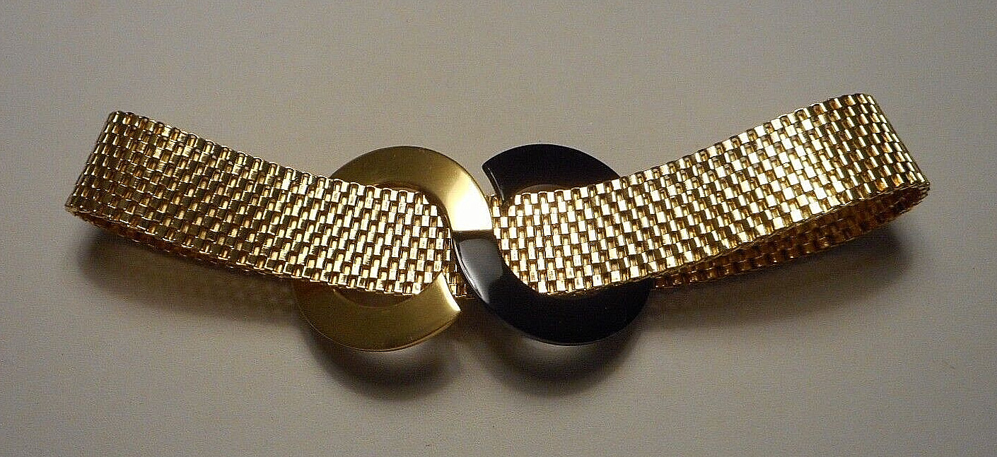 Vintage Orena Paris French Wide Woven Gold-tone Link Collar Necklace w Mod Motif