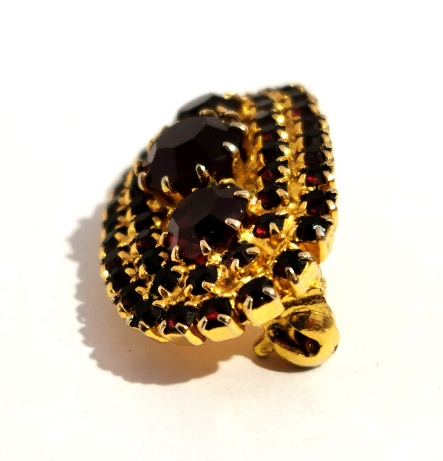 Vintage Czech Brooch Dark Red Rhinestones Glass Handmade Elliptical Shape Design