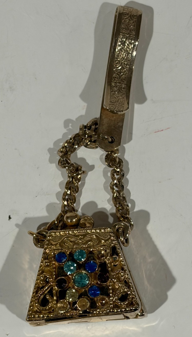 Vintage Rhinestone Purse Perfume Brooch Vinaigrette Purse Shape Gold Tone