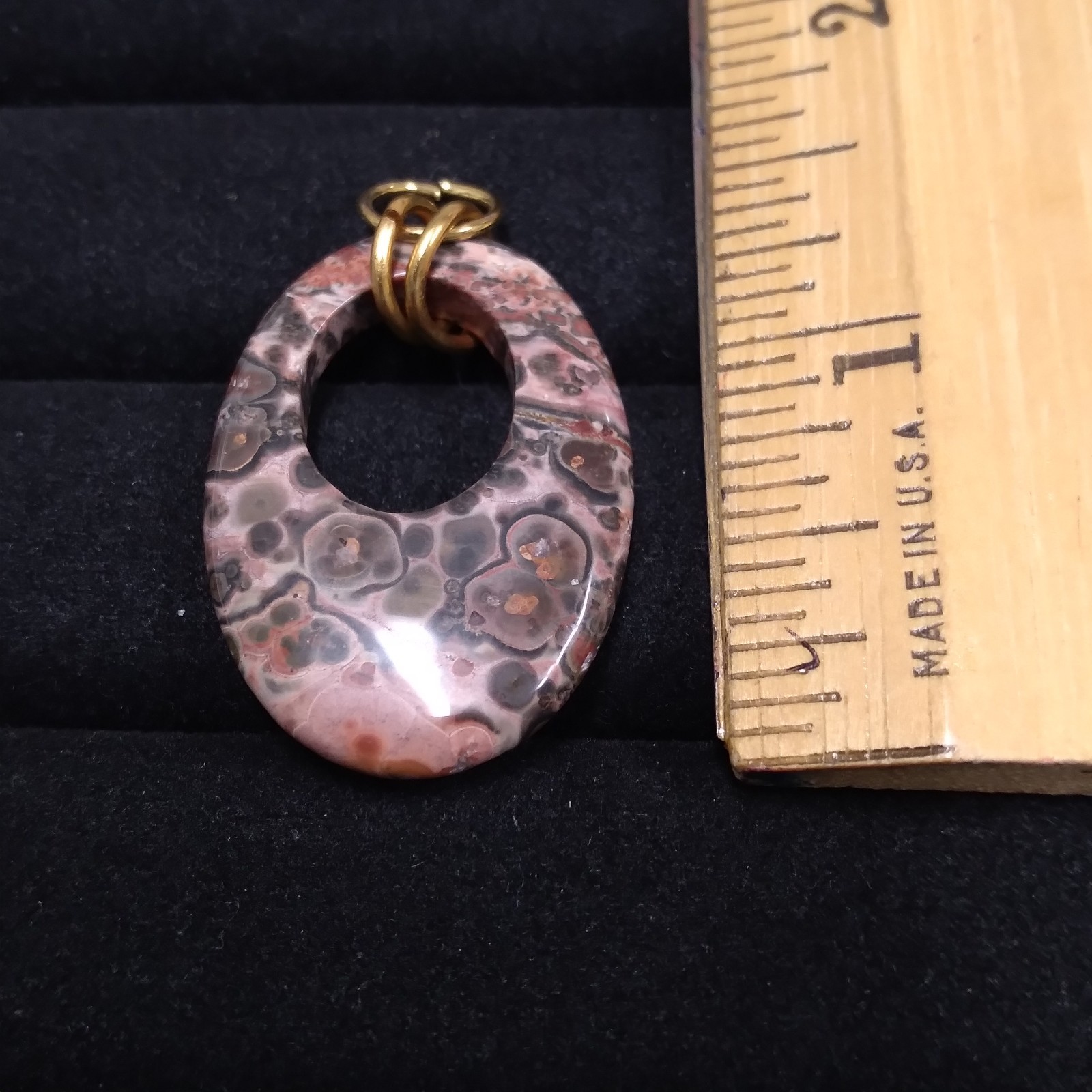 Pink Muted Color Stone Open Oval Pendant Gold Tone