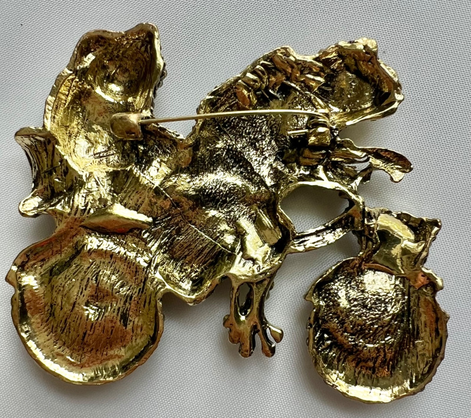 Large Whimsical Frog Pin Rhinestone Toad RIDING bike prince crown vtg Brooch